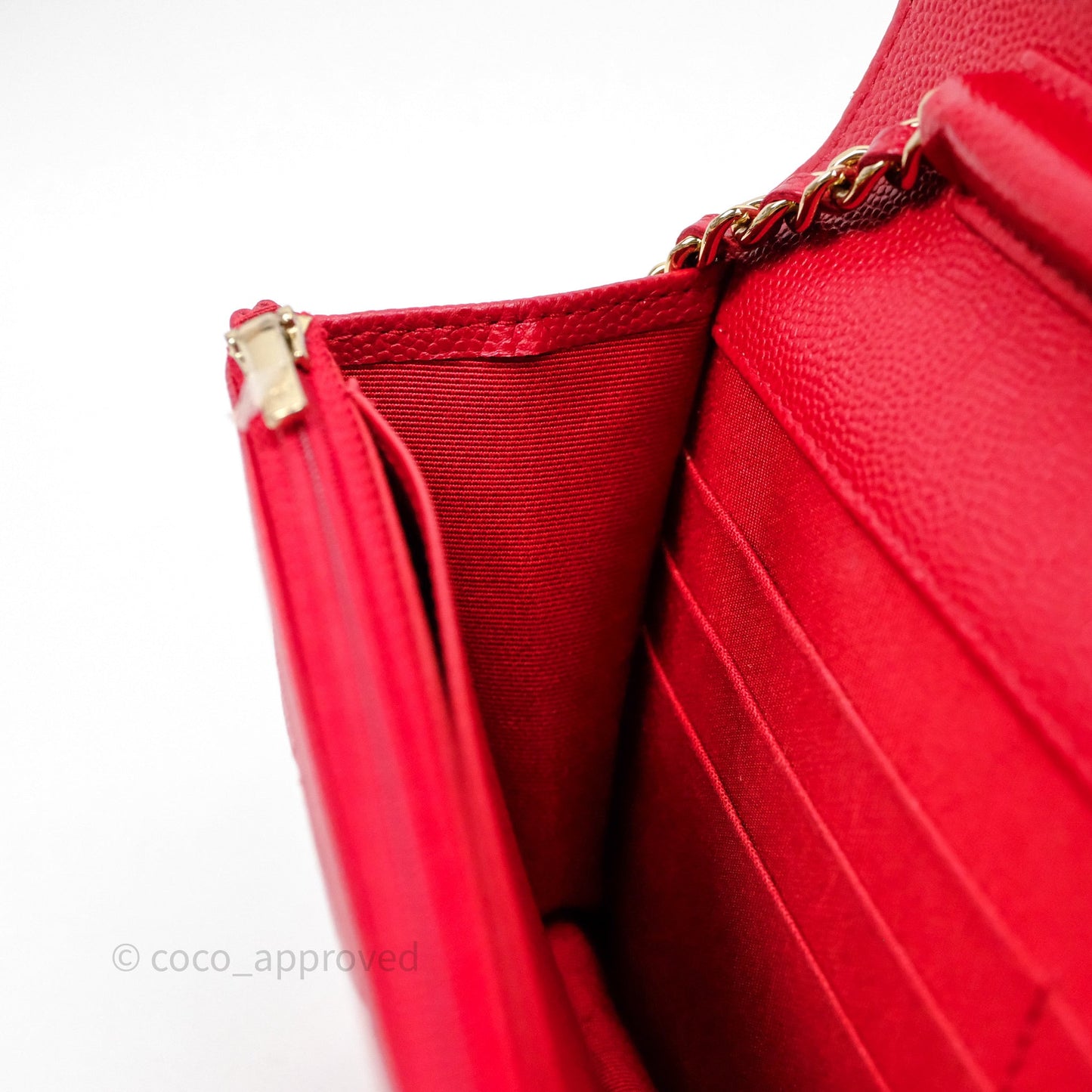 Chanel Quilted Classic Wallet on Chain WOC Red Caviar Gold Hardware