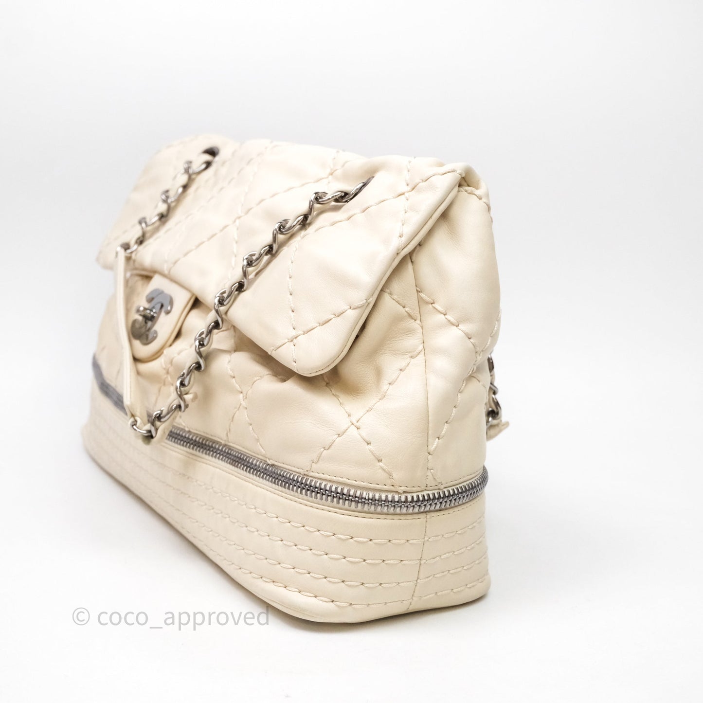 Chanel Expandable Ligne Flap Bag Ivory White Silver Hardware