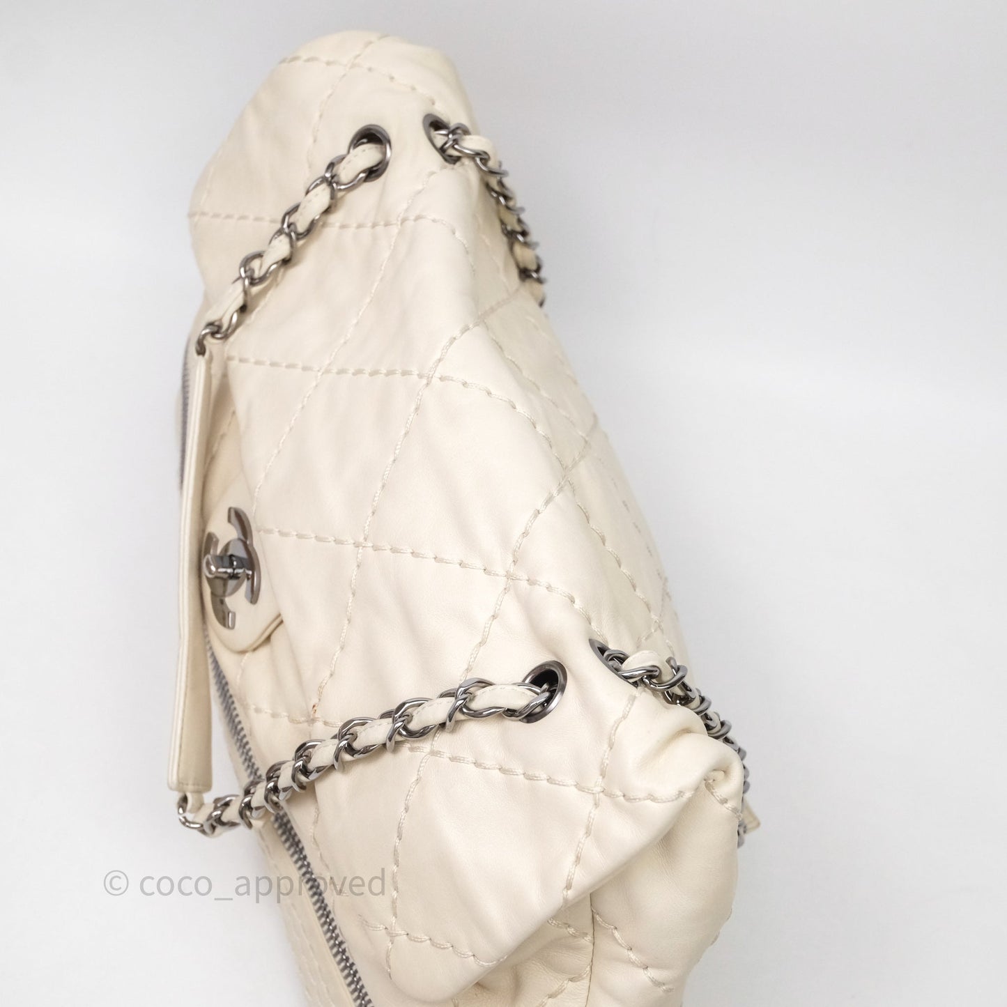 Chanel Expandable Ligne Flap Bag Ivory White Silver Hardware