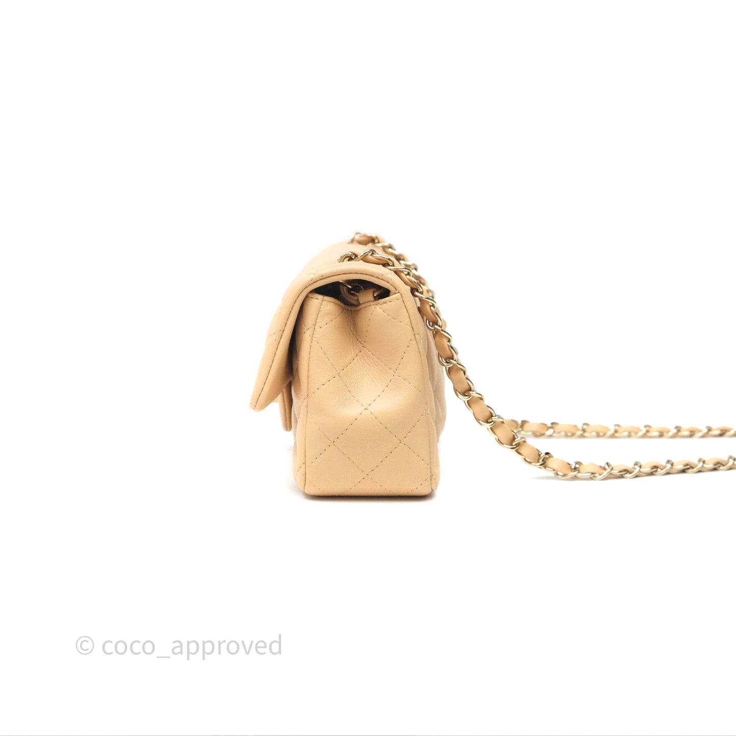 Chanel Mini Rectangular Quilted Beige Lambskin Gold Hardware