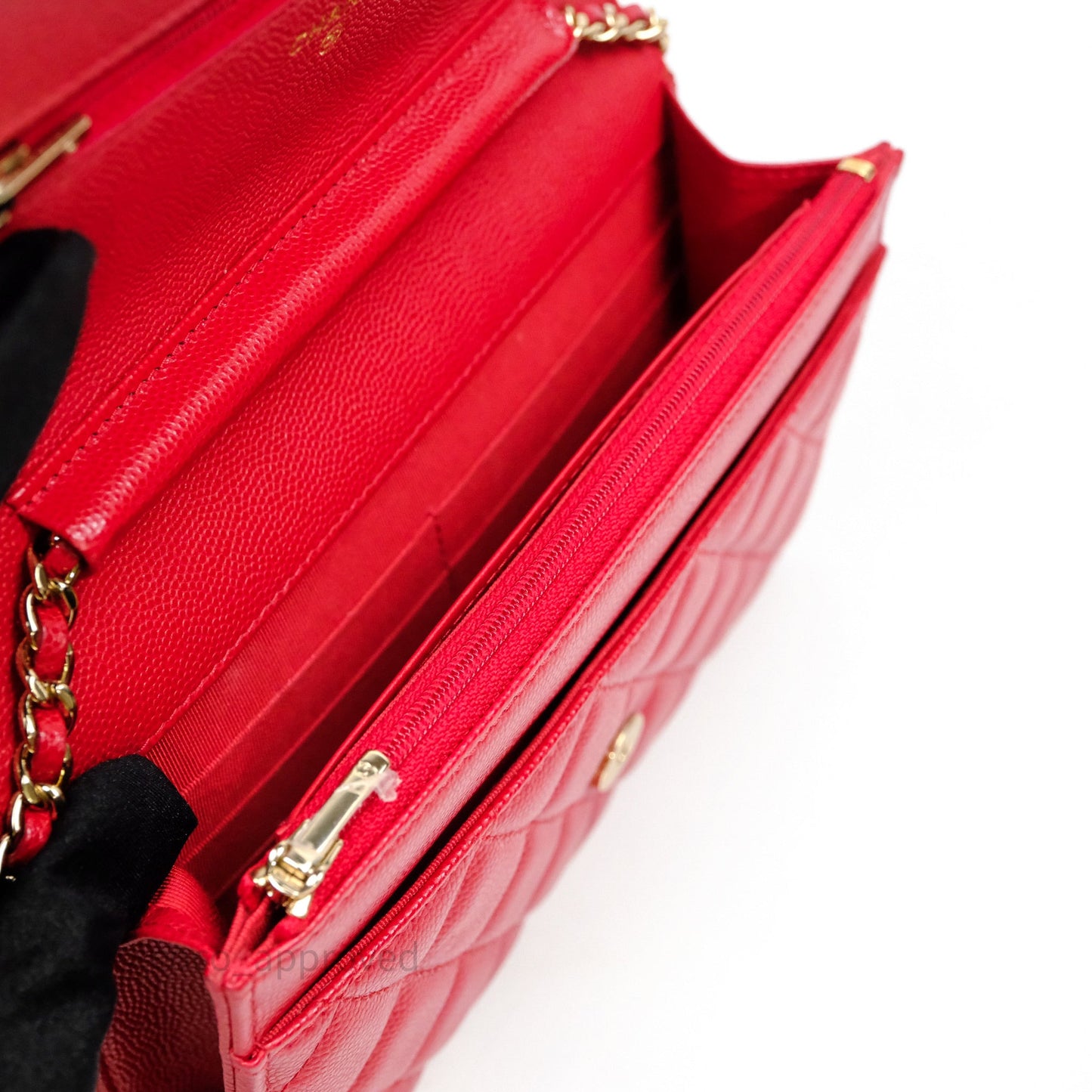 Chanel Quilted Classic Wallet on Chain WOC Red Caviar Gold Hardware
