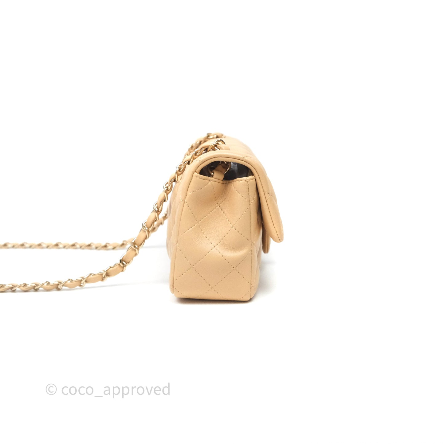 Chanel Mini Rectangular Quilted Beige Lambskin Gold Hardware