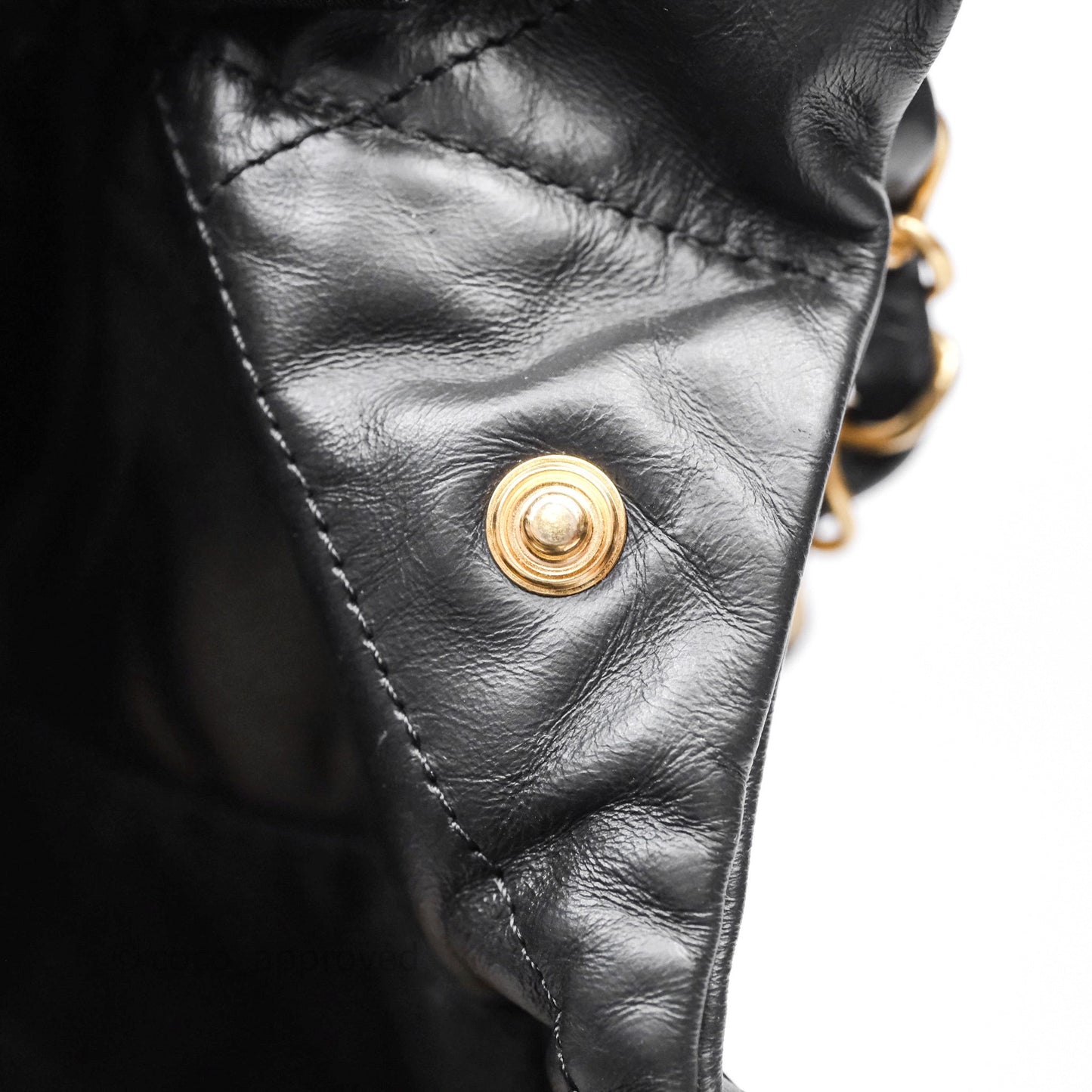 Chanel 22 Medium Black Crumpled Calfskin White Logo Aged Gold Hardware