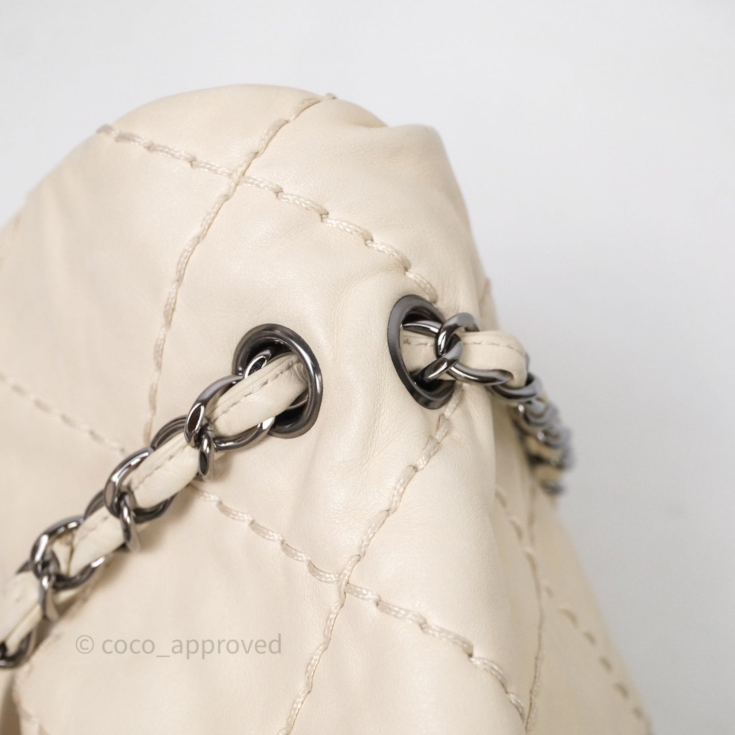 Chanel Expandable Ligne Flap Bag Ivory White Silver Hardware