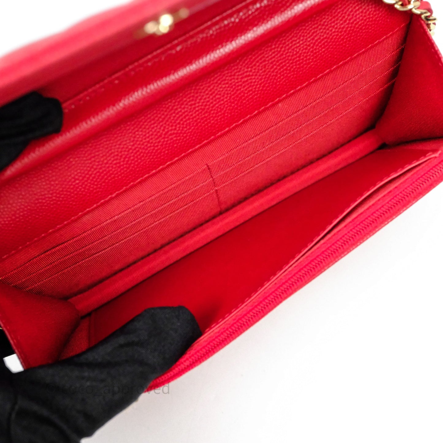 Chanel Quilted Classic Wallet on Chain WOC Red Caviar Gold Hardware