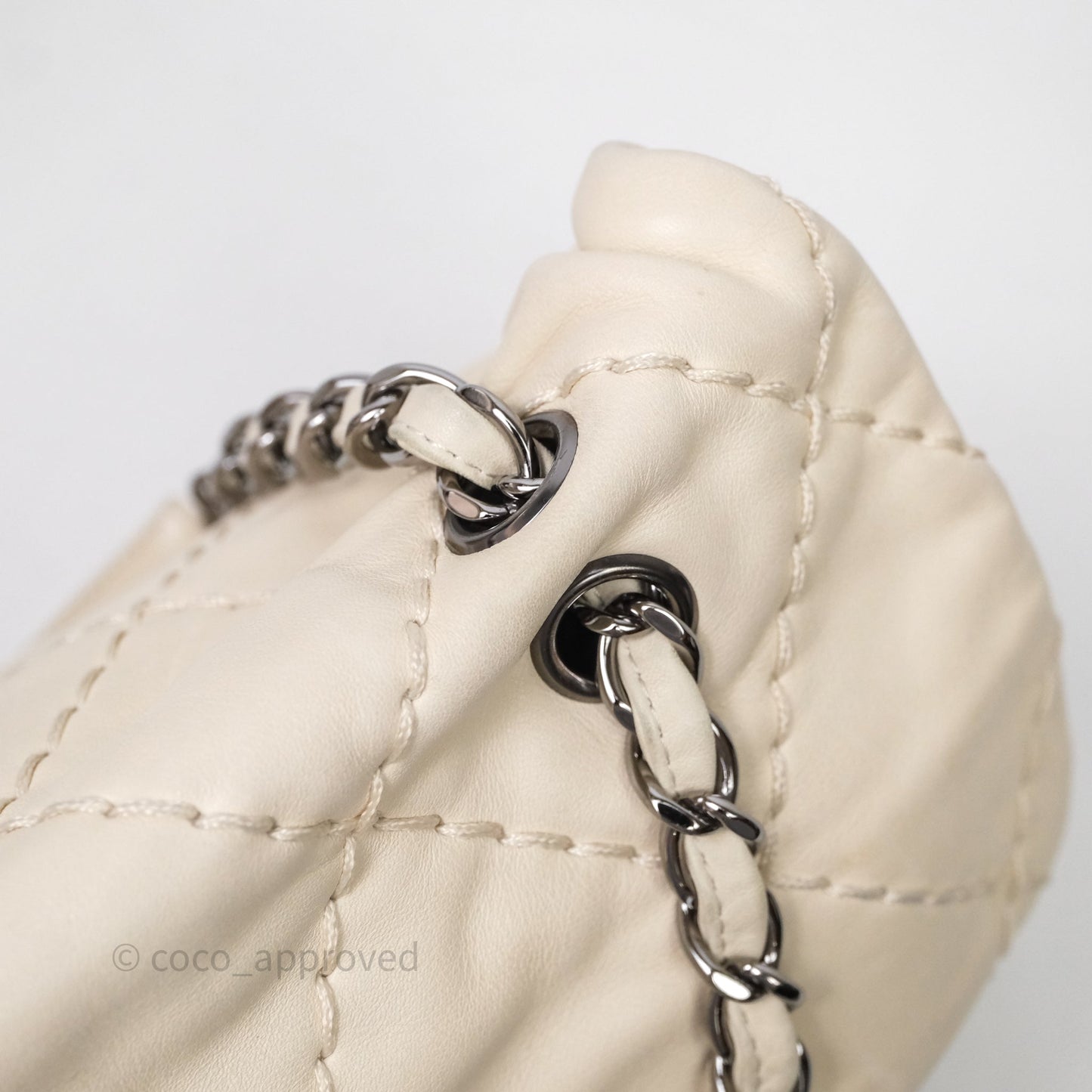 Chanel Expandable Ligne Flap Bag Ivory White Silver Hardware