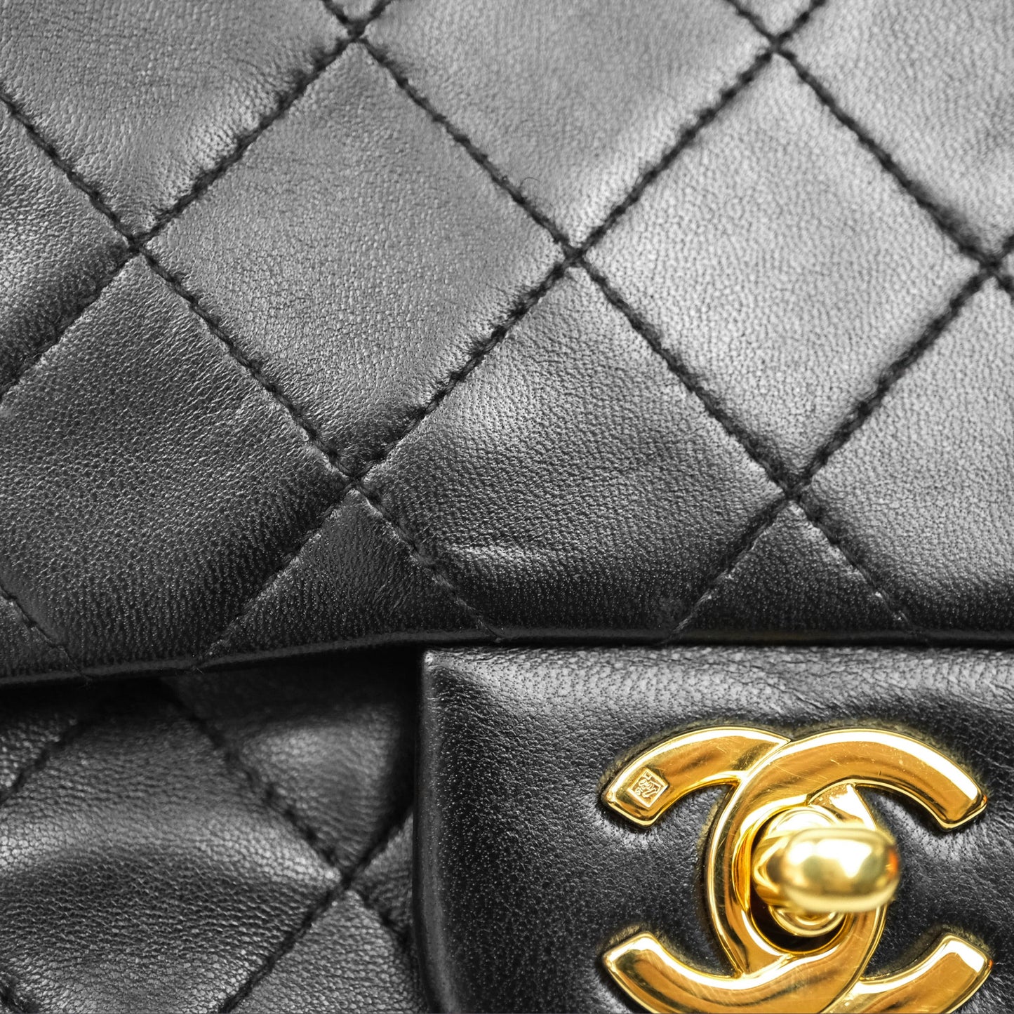 Chanel Vintage Lambskin Small Double Flap Bag Black Gold Hardware