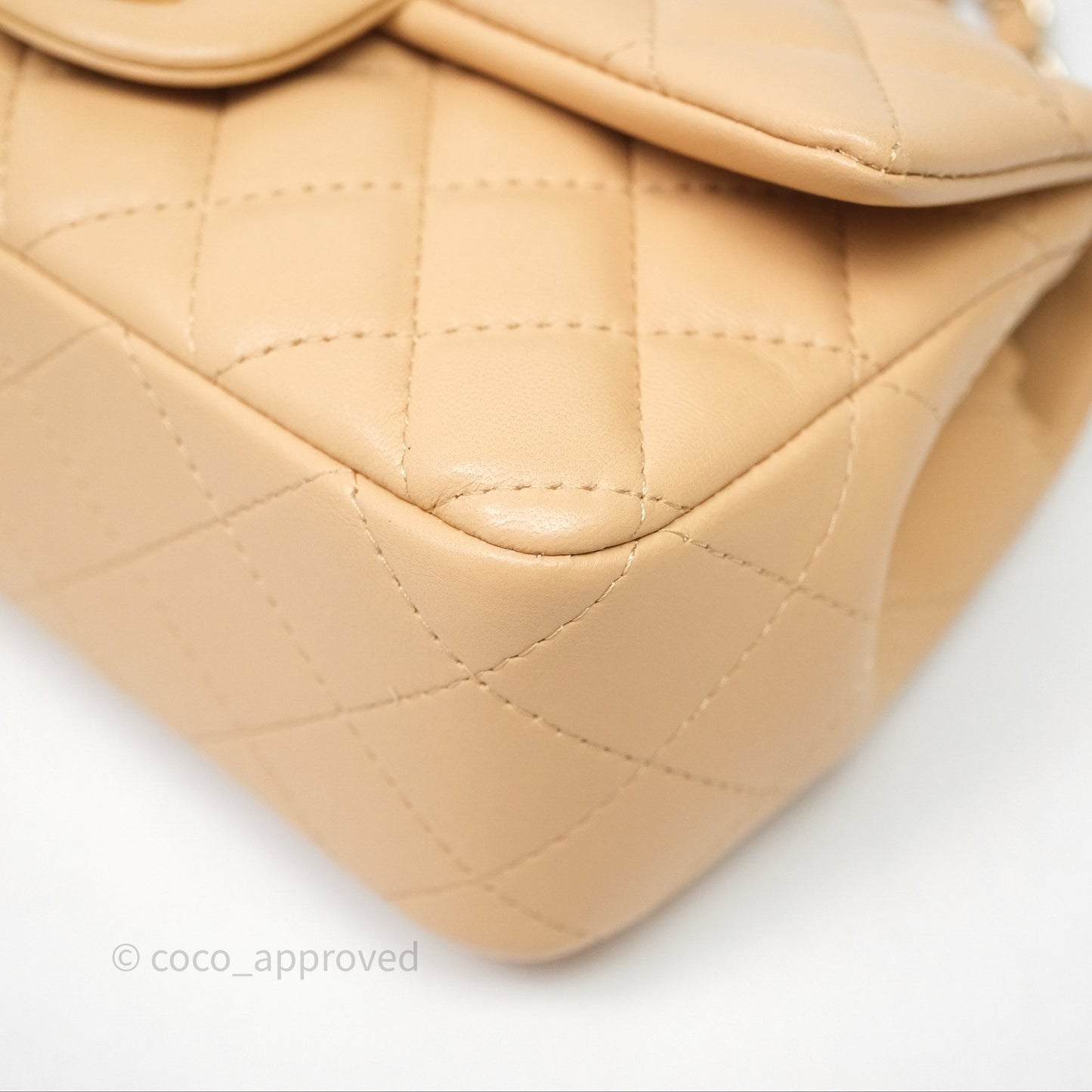 Chanel Mini Rectangular Quilted Beige Lambskin Gold Hardware