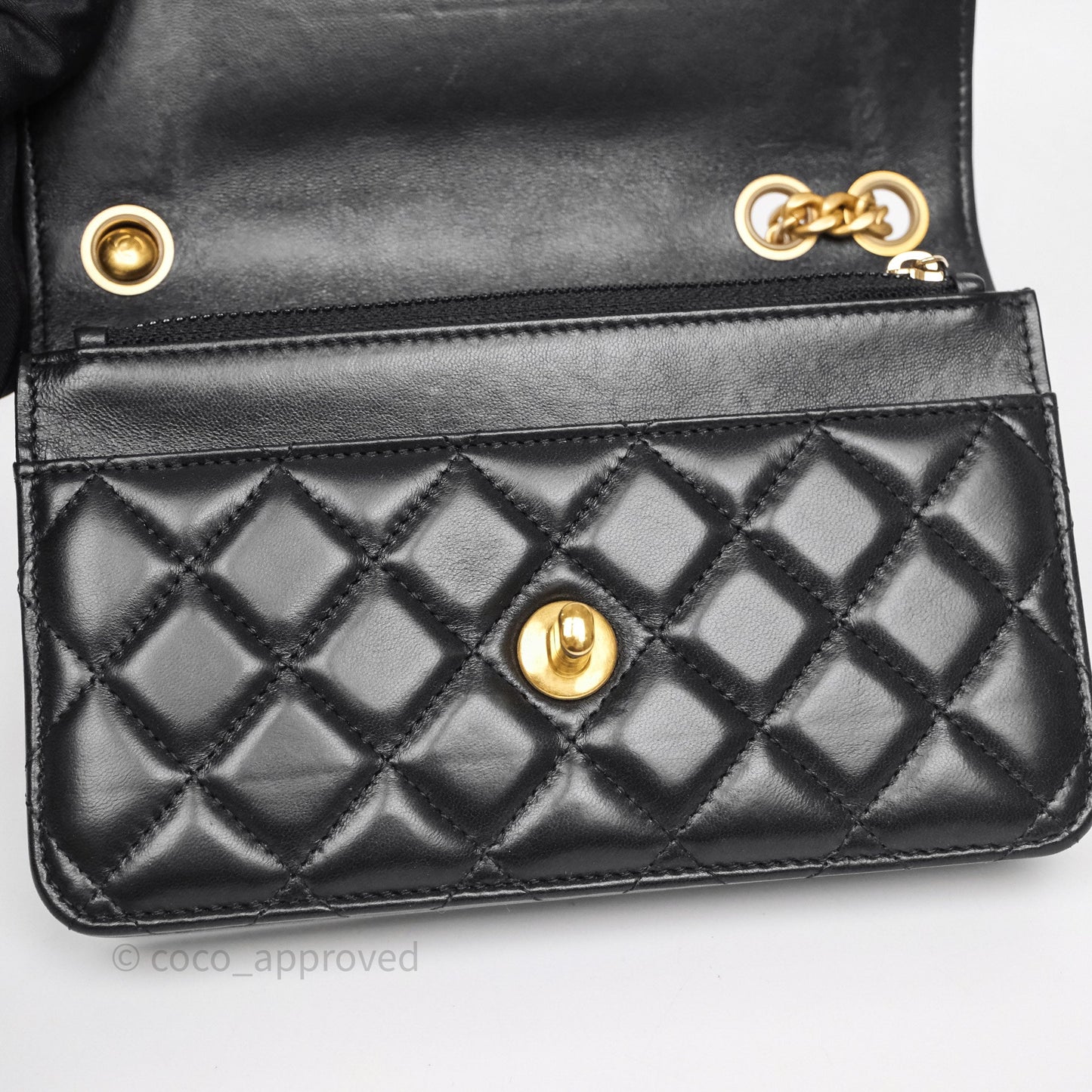Chanel All Slide Wallet on Chain WOC Adjustable Chain Quilted Black Lambskin