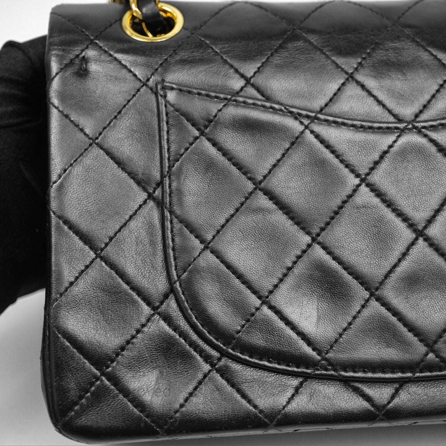 Chanel Vintage Lambskin Small Double Flap Bag Black Gold Hardware