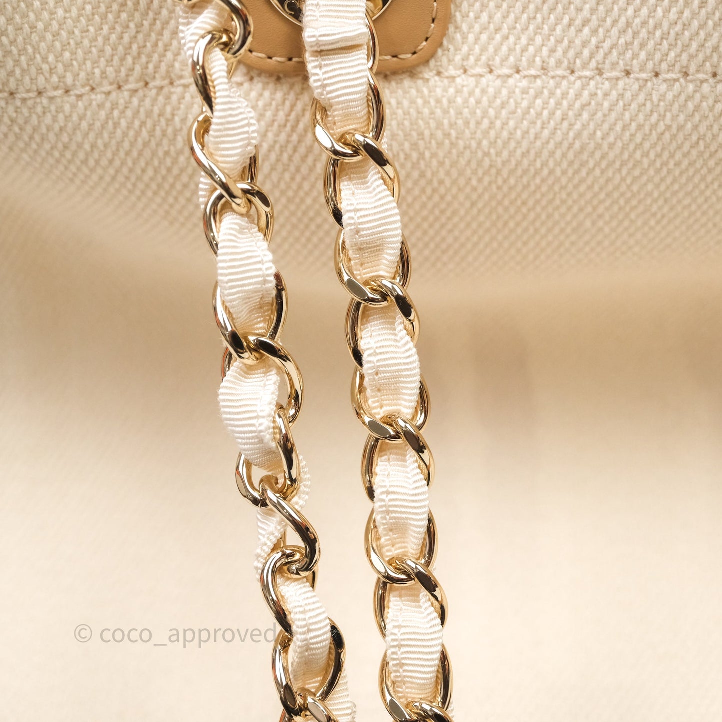 Chanel Large Deauville Light Beige Canvas Imitation Pearl