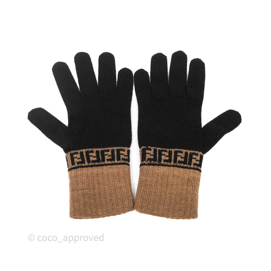 Fendi Zucca Wool Gloves Black Tan