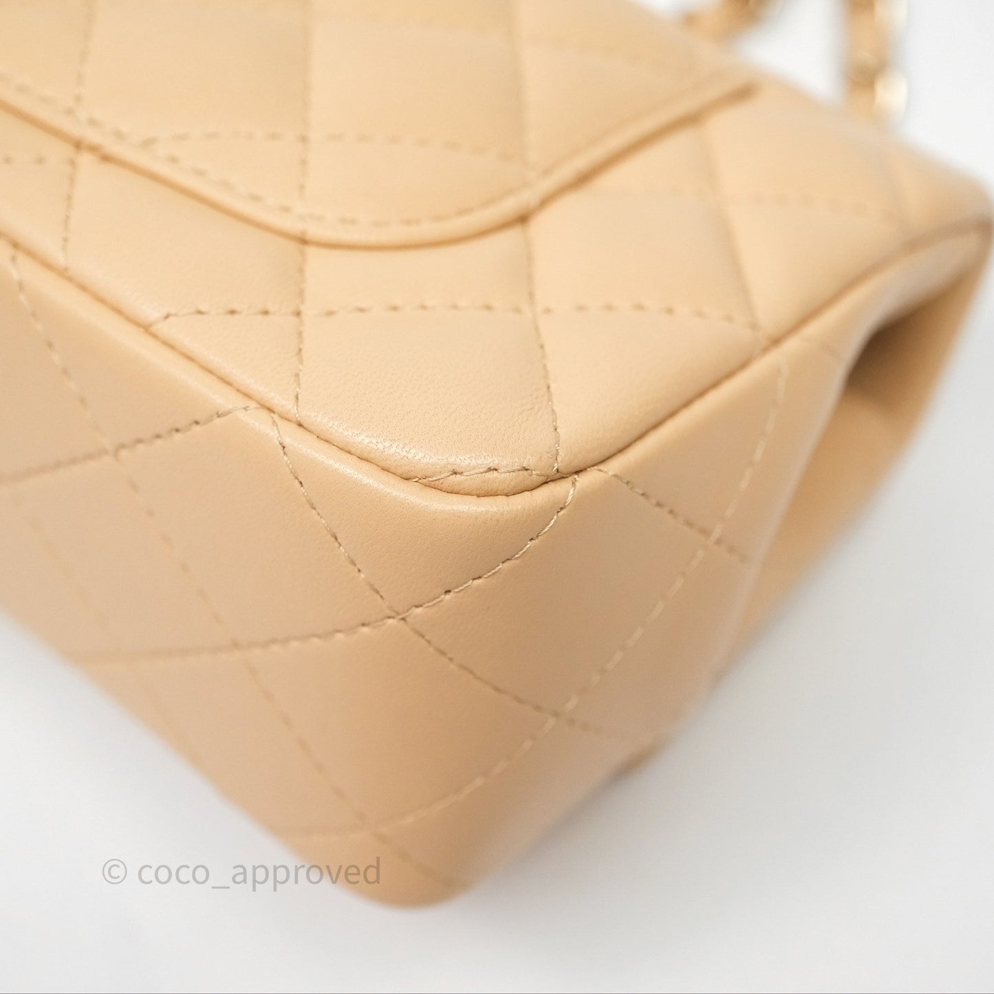 Chanel Mini Rectangular Quilted Beige Lambskin Gold Hardware