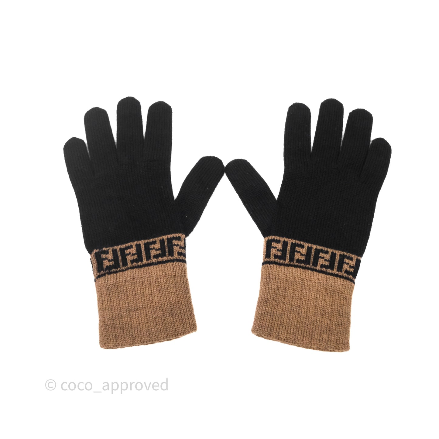 Fendi Zucca Wool Gloves Black Tan