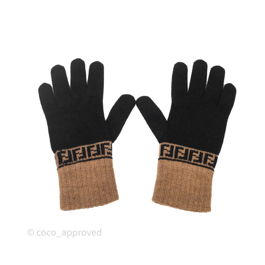 Fendi Zucca Wool Gloves Black Tan