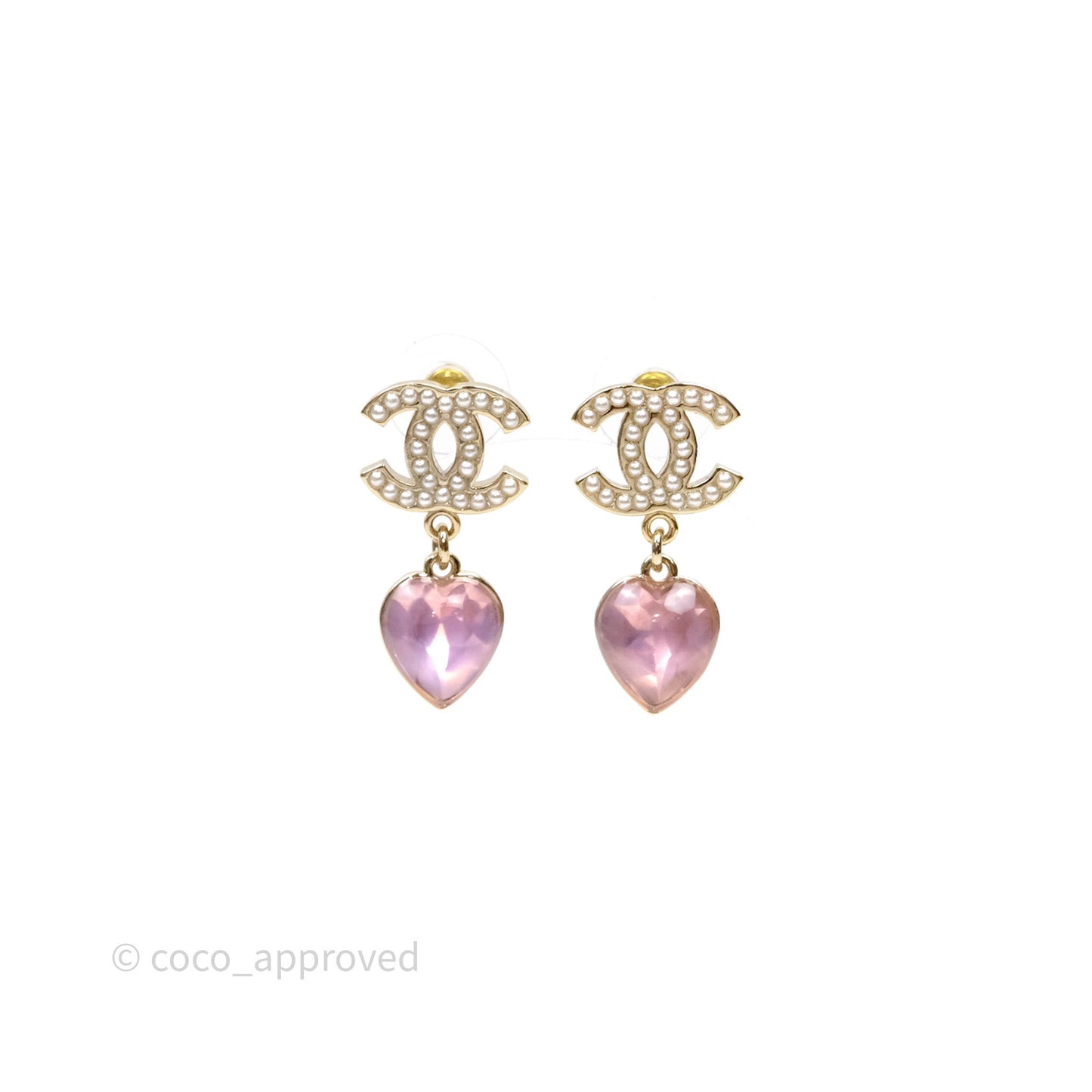 Chanel CC Crystal Heart Pink Drop Earrings 22B