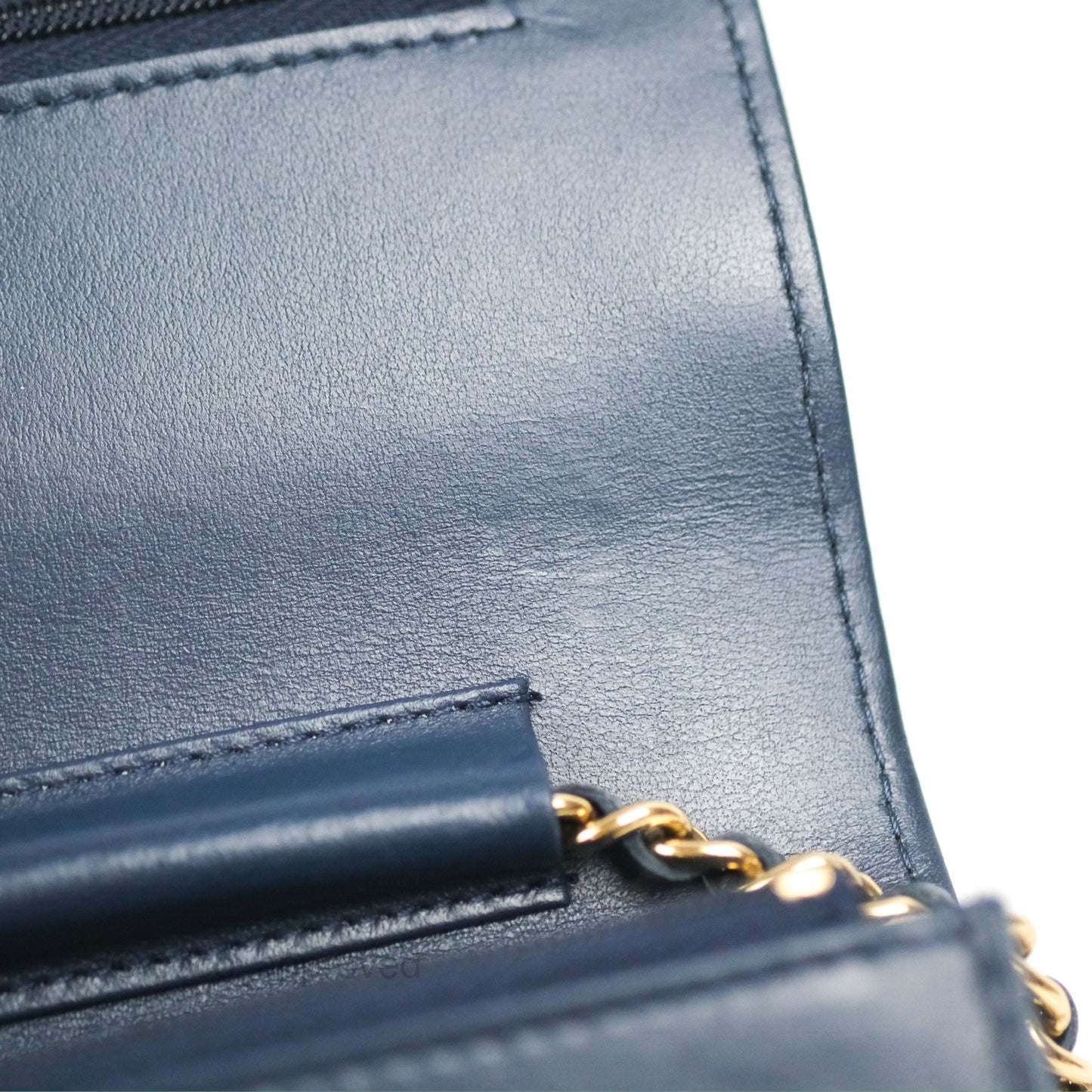 Chanel Quilted Classic Wallet on Chain WOC Denim Gold Hardware