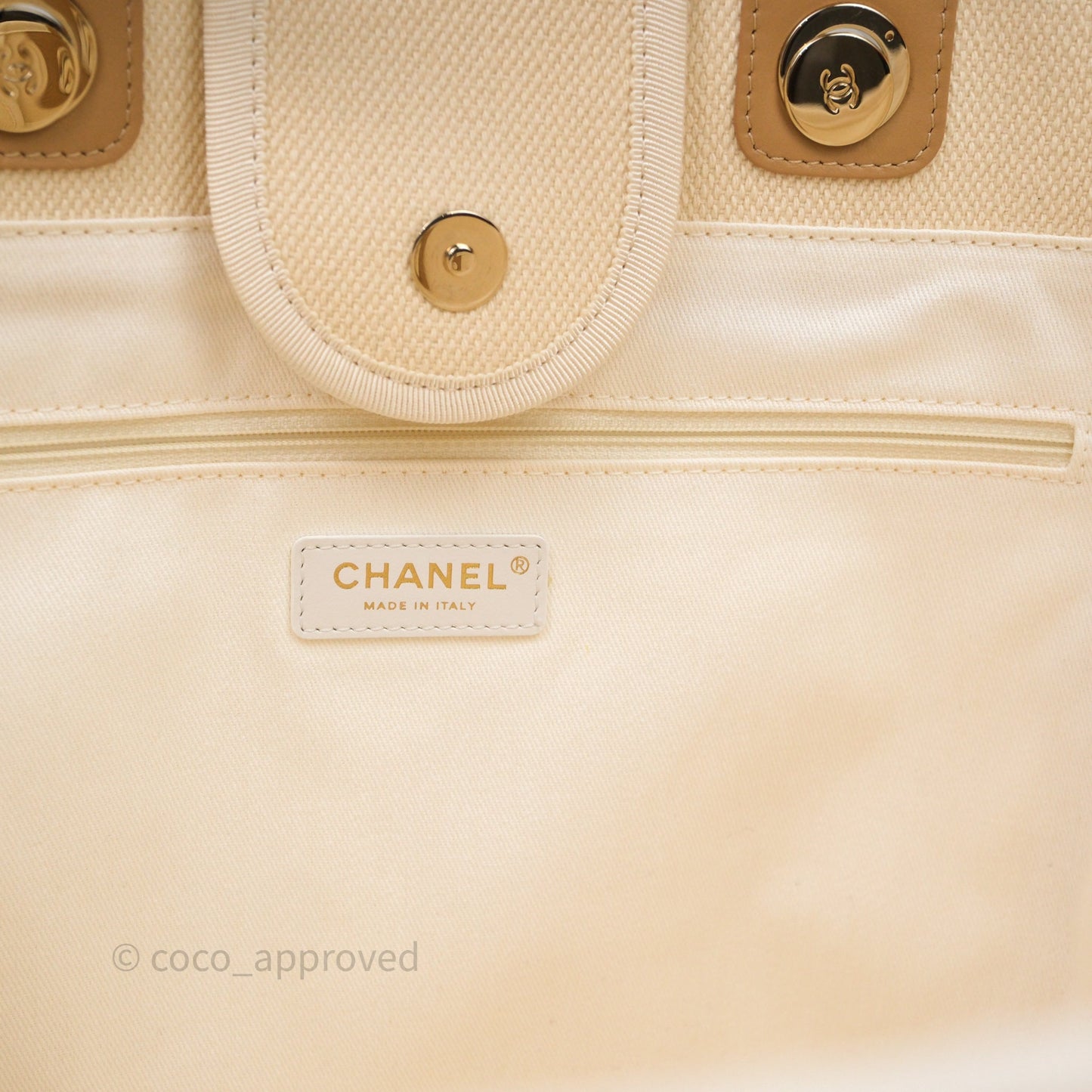 Chanel Large Deauville Light Beige Canvas Imitation Pearl
