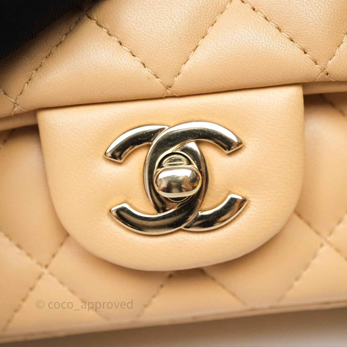 Chanel Mini Rectangular Quilted Beige Lambskin Gold Hardware