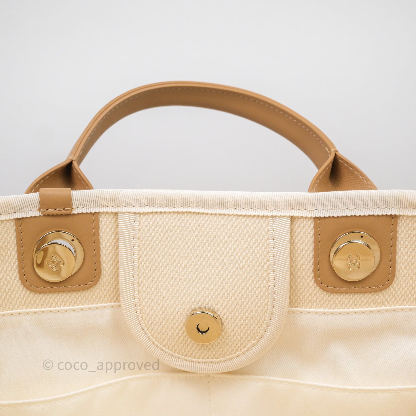 Chanel Large Deauville Light Beige Canvas Imitation Pearl