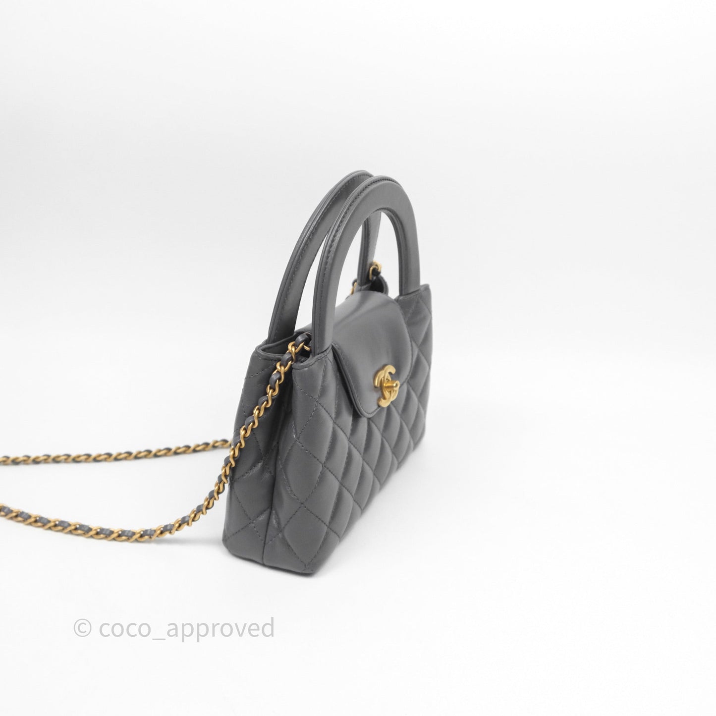 Chanel Kelly Bag Quilted Grey Shiny Crumpled Calfskin Aged Gold Hardware