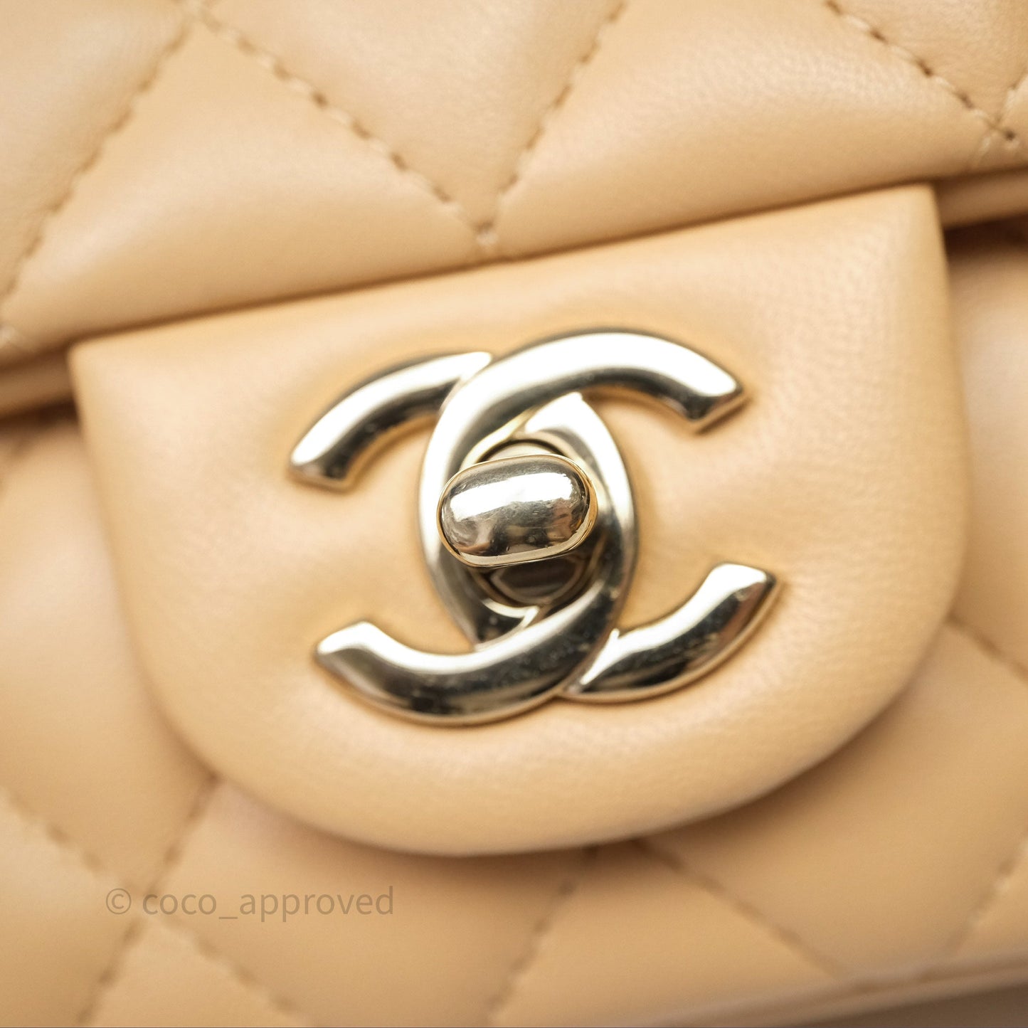 Chanel Mini Rectangular Quilted Beige Lambskin Gold Hardware