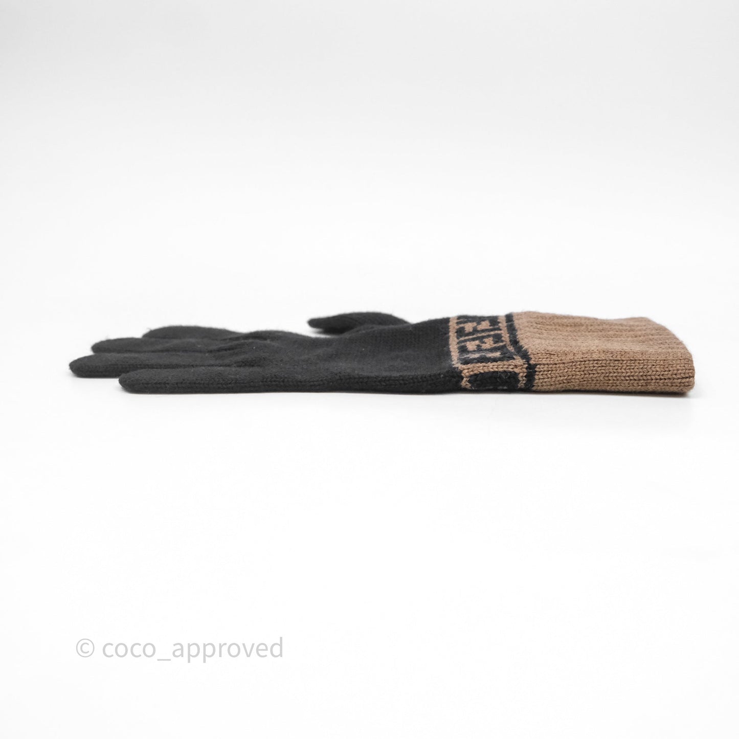 Fendi Zucca Wool Gloves Black Tan