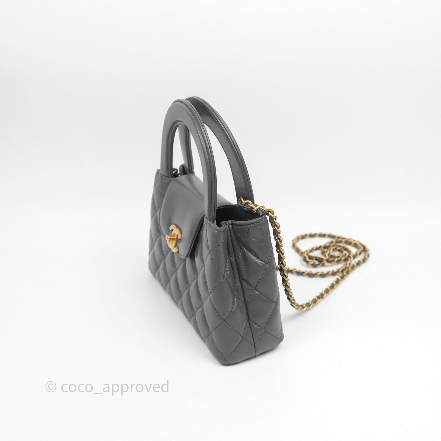 Chanel Kelly Bag Quilted Grey Shiny Crumpled Calfskin Aged Gold Hardware