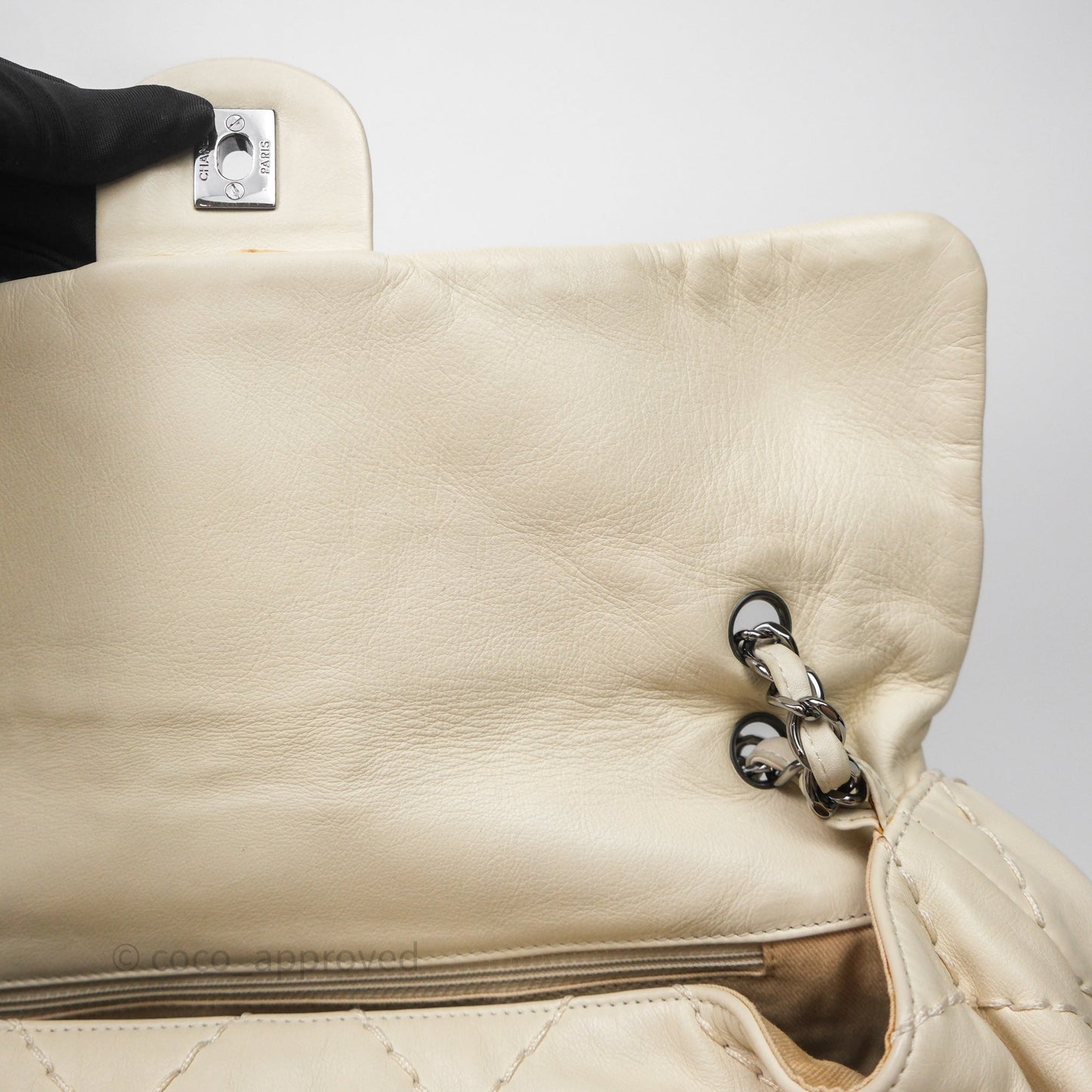Chanel Expandable Ligne Flap Bag Ivory White Silver Hardware