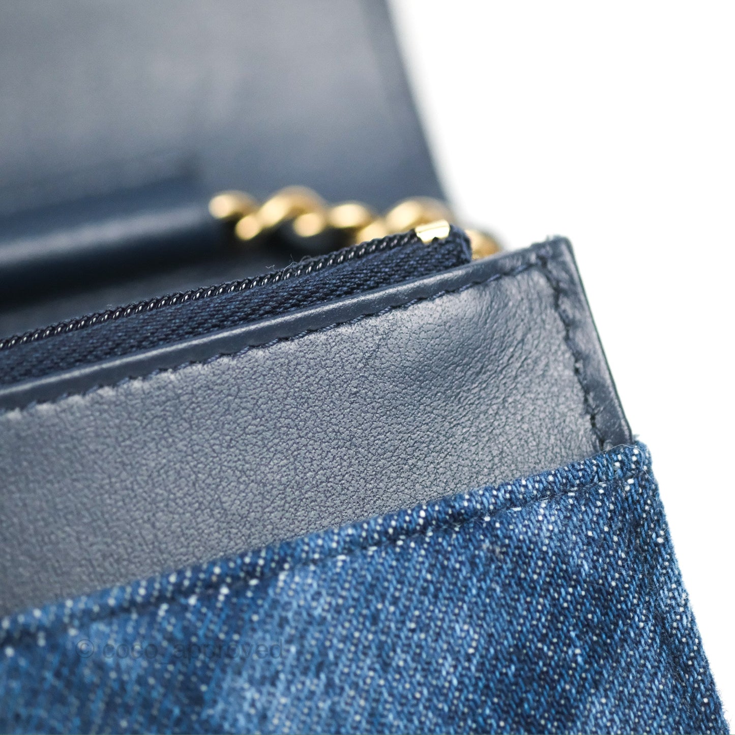 Chanel Quilted Classic Wallet on Chain WOC Denim Gold Hardware