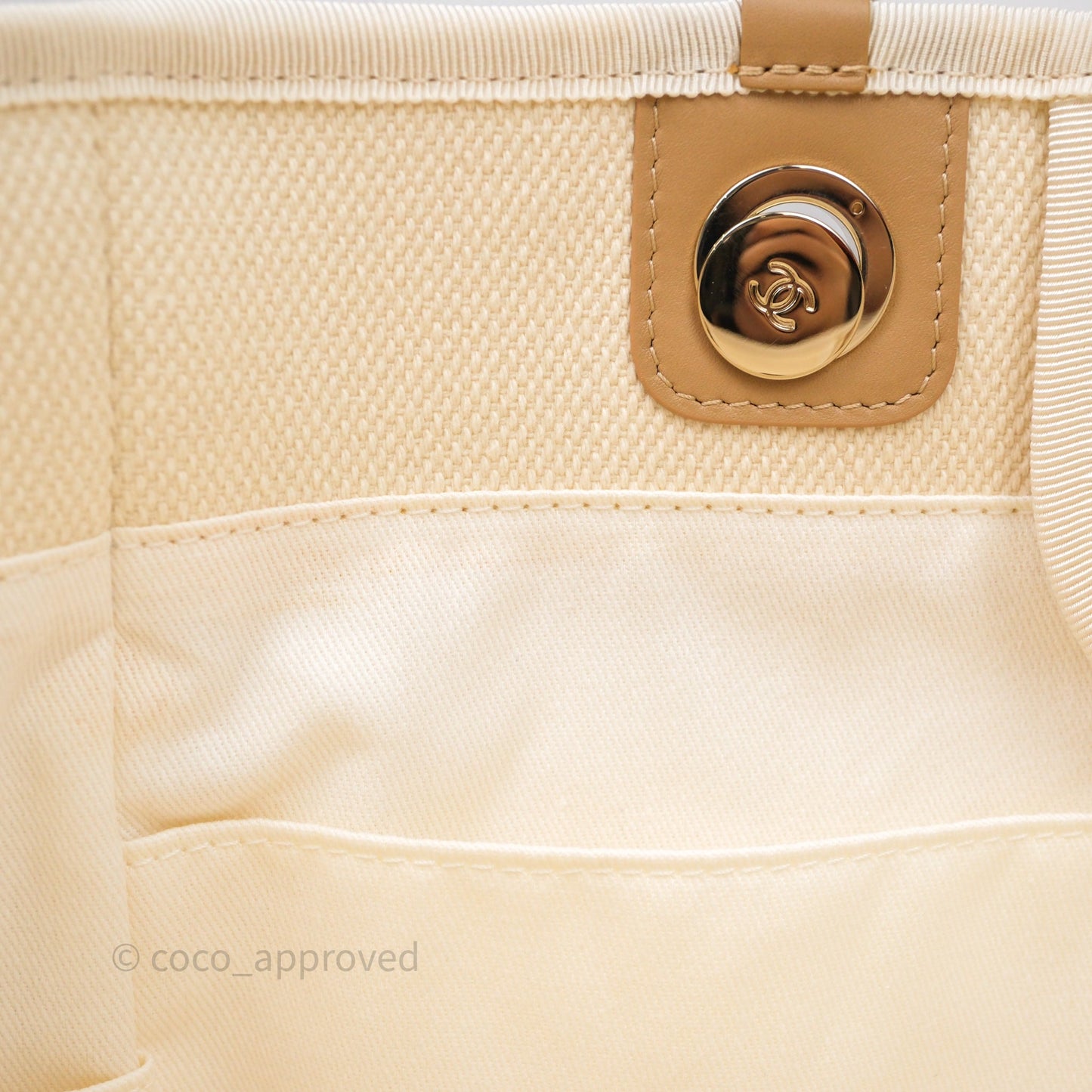 Chanel Large Deauville Light Beige Canvas Imitation Pearl