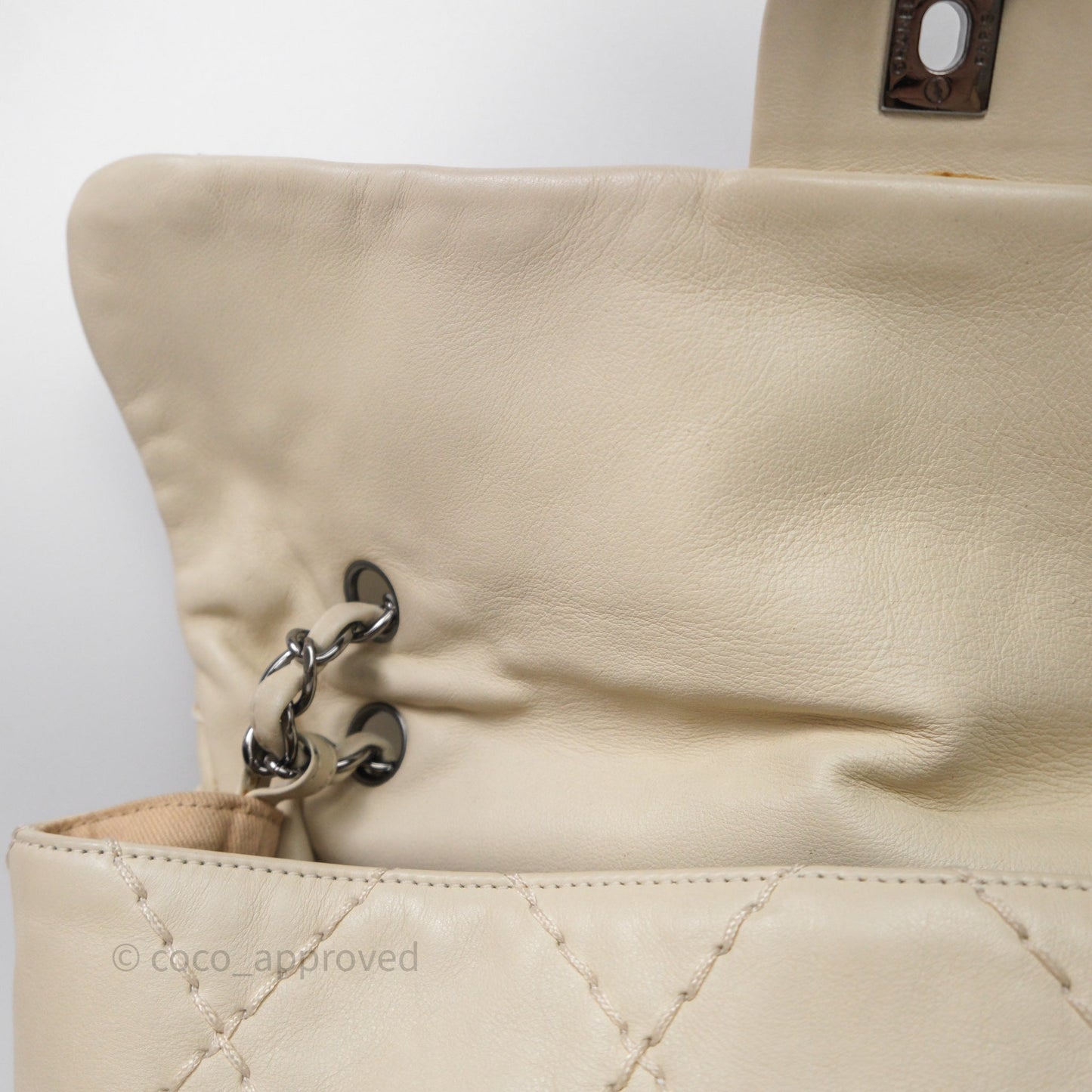 Chanel Expandable Ligne Flap Bag Ivory White Silver Hardware