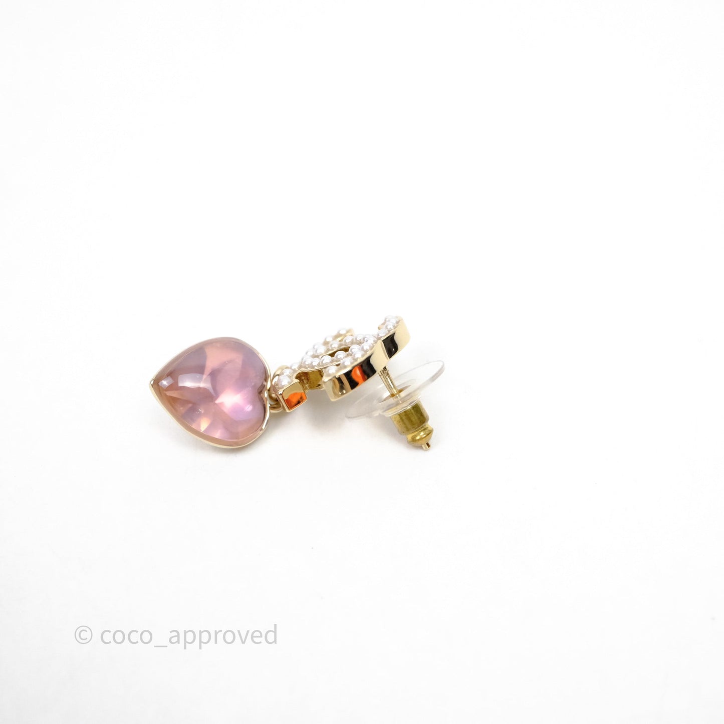Chanel CC Crystal Heart Pink Drop Earrings 22B