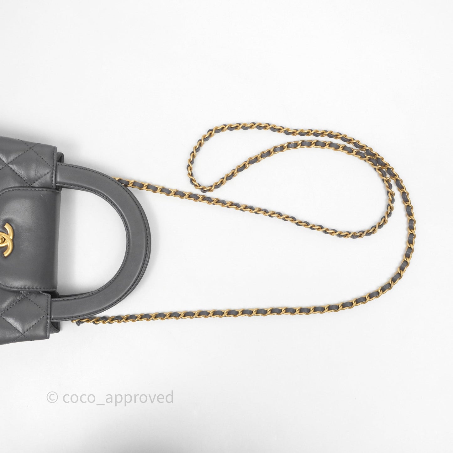 Chanel Kelly Bag Quilted Grey Shiny Crumpled Calfskin Aged Gold Hardware