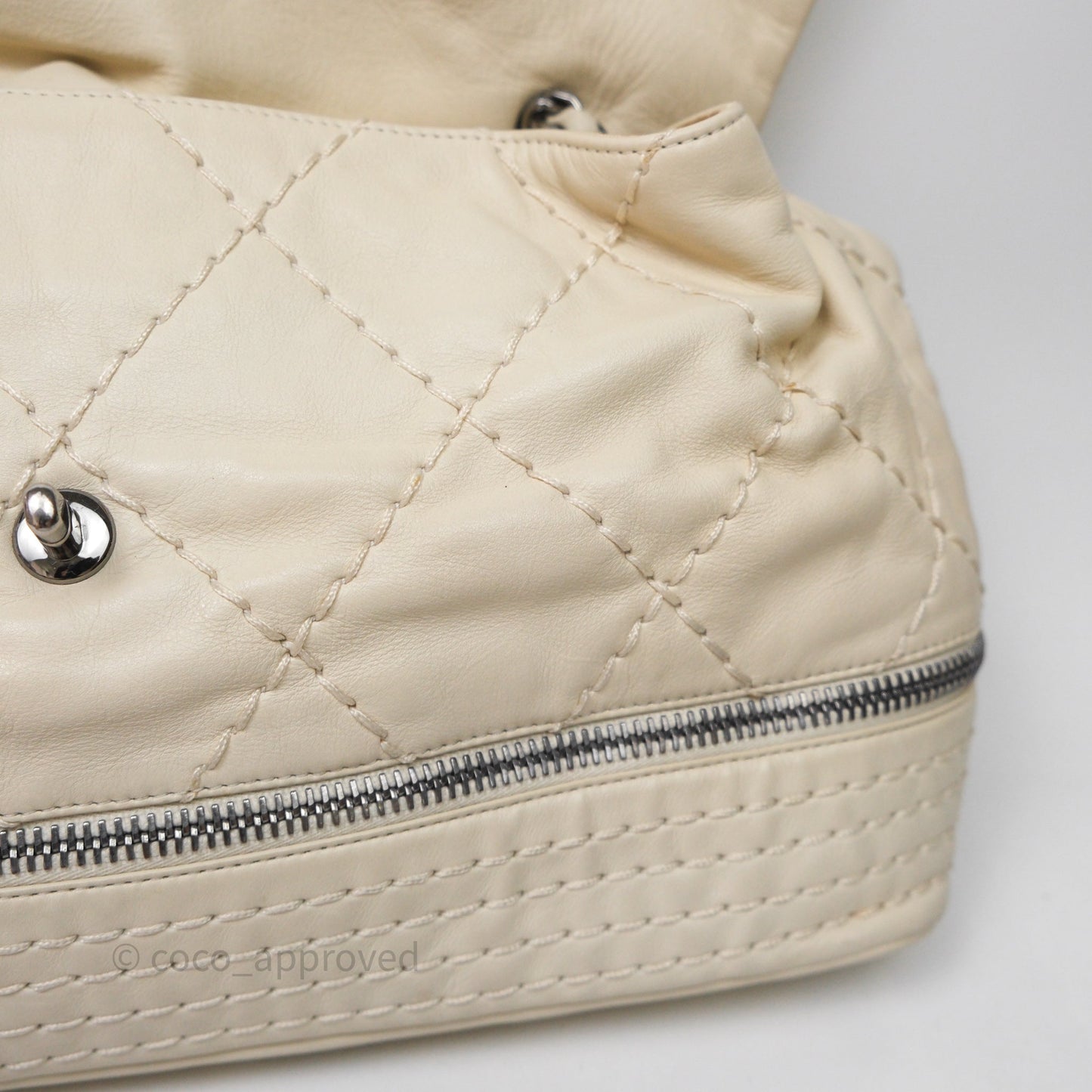Chanel Expandable Ligne Flap Bag Ivory White Silver Hardware