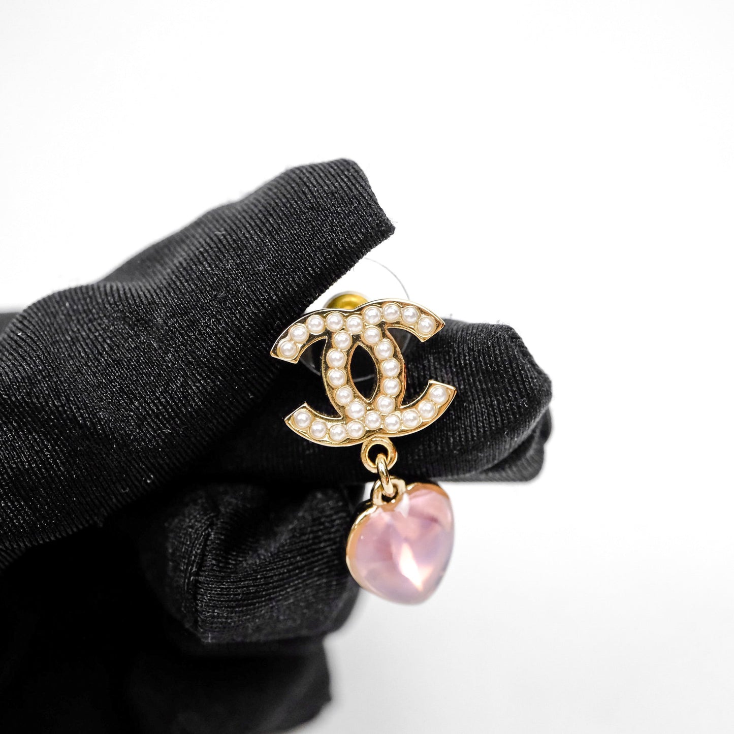 Chanel CC Crystal Heart Pink Drop Earrings 22B