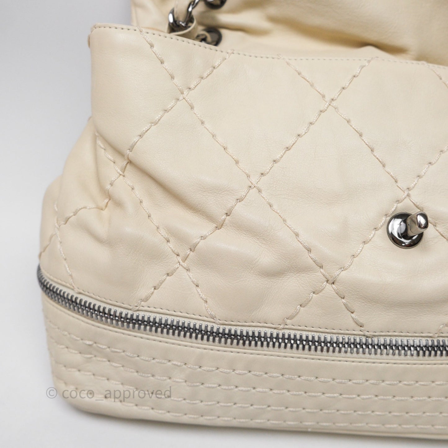 Chanel Expandable Ligne Flap Bag Ivory White Silver Hardware