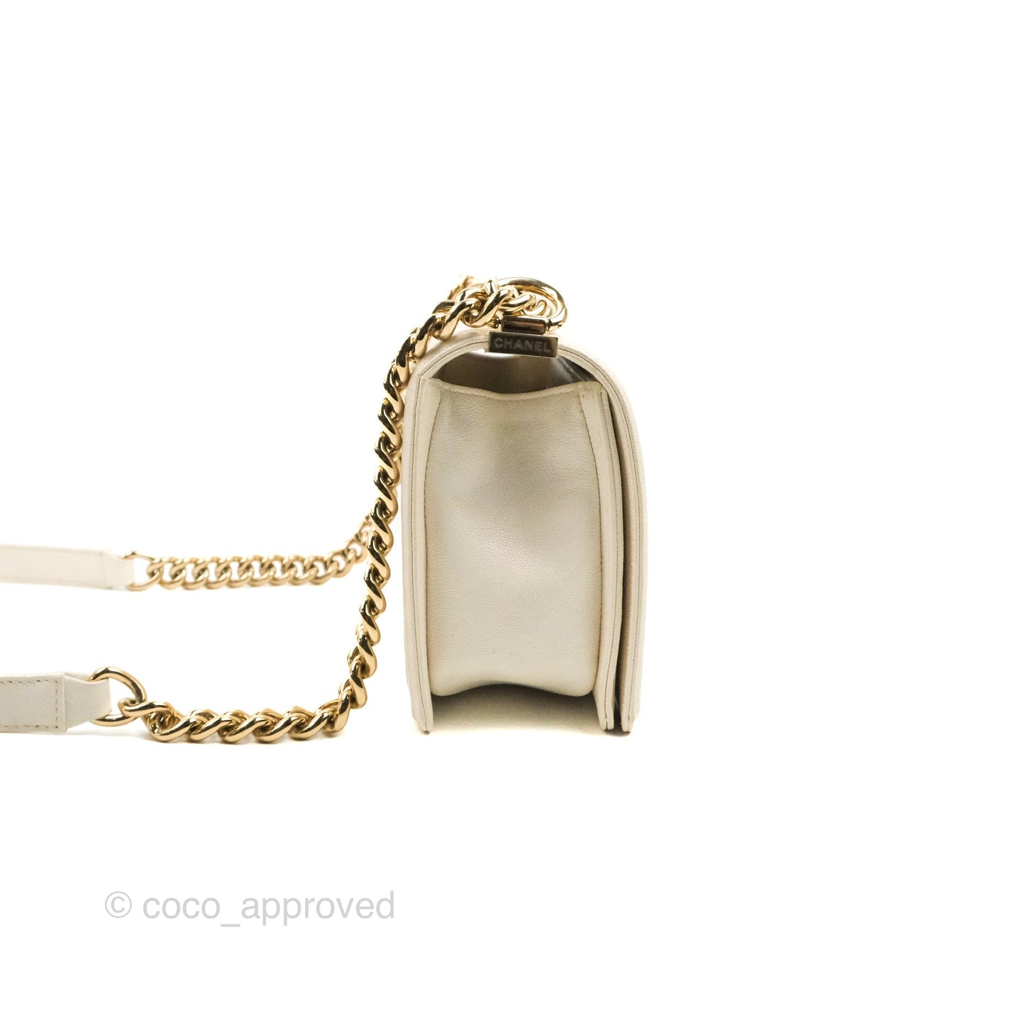 Chanel Quilted Medium Boy Ivory Caviar Gold Hardware