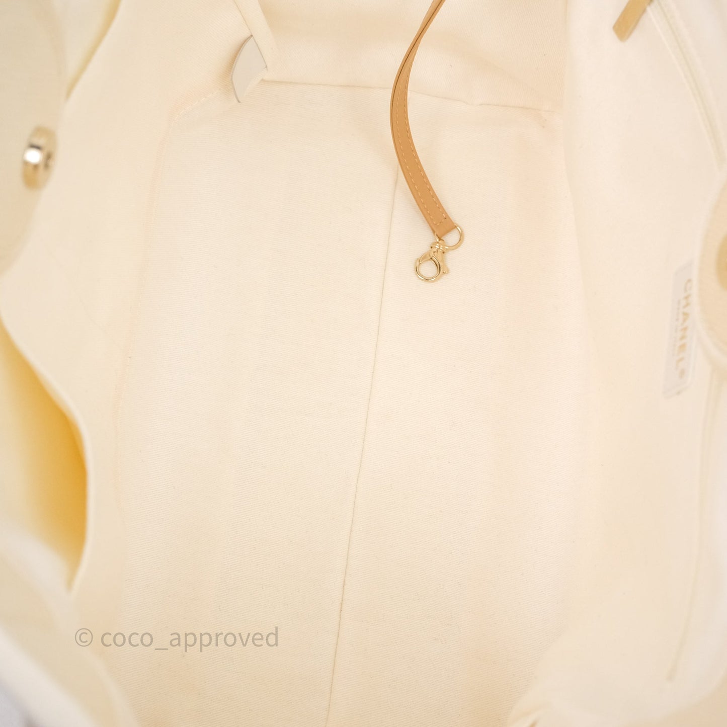 Chanel Large Deauville Light Beige Canvas Imitation Pearl