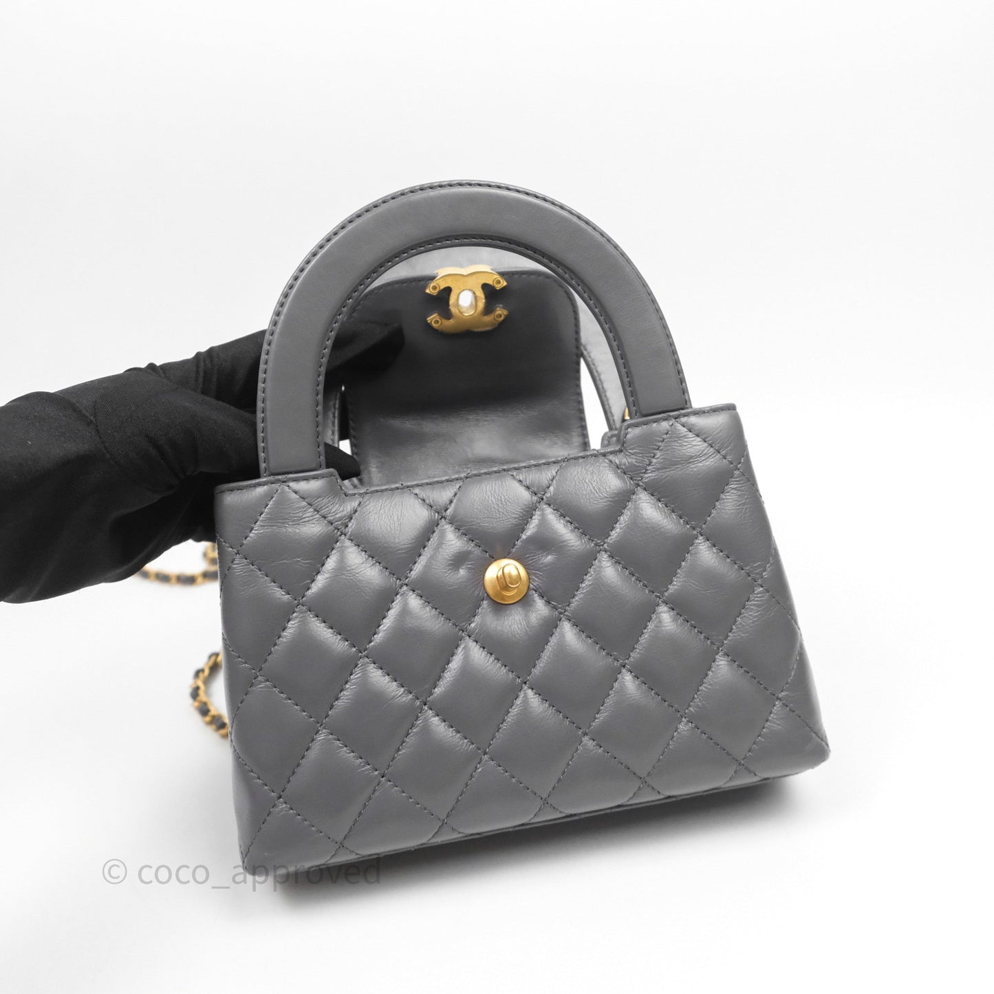 Chanel Kelly Bag Quilted Grey Shiny Crumpled Calfskin Aged Gold Hardware