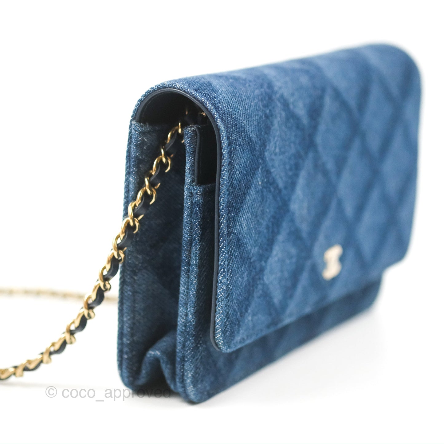 Chanel Quilted Classic Wallet on Chain WOC Denim Gold Hardware