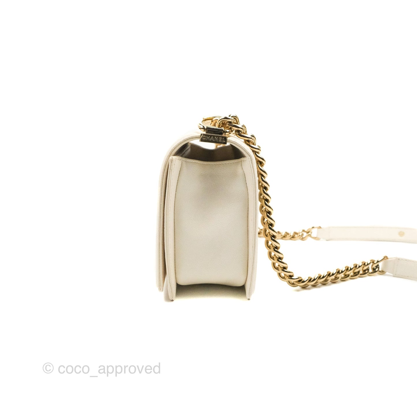 Chanel Quilted Medium Boy Ivory Caviar Gold Hardware