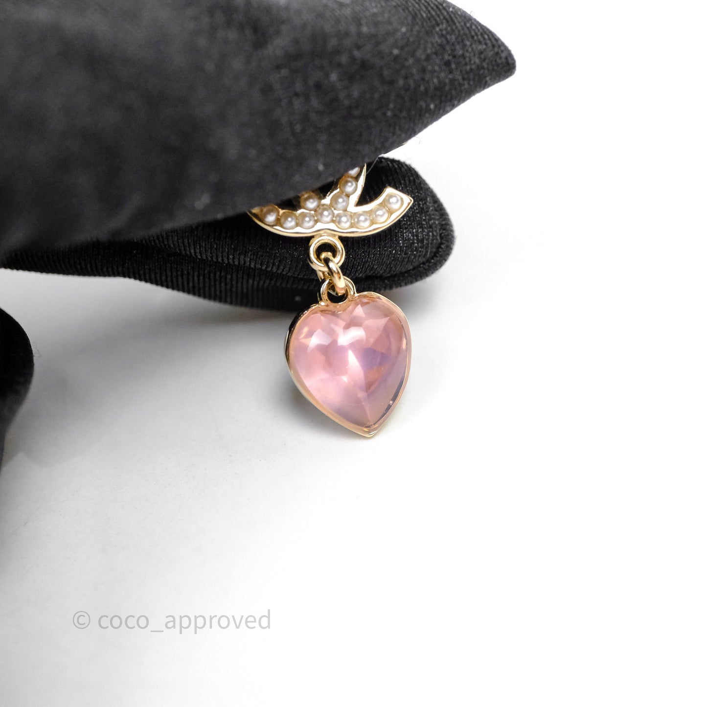 Chanel CC Crystal Heart Pink Drop Earrings 22B