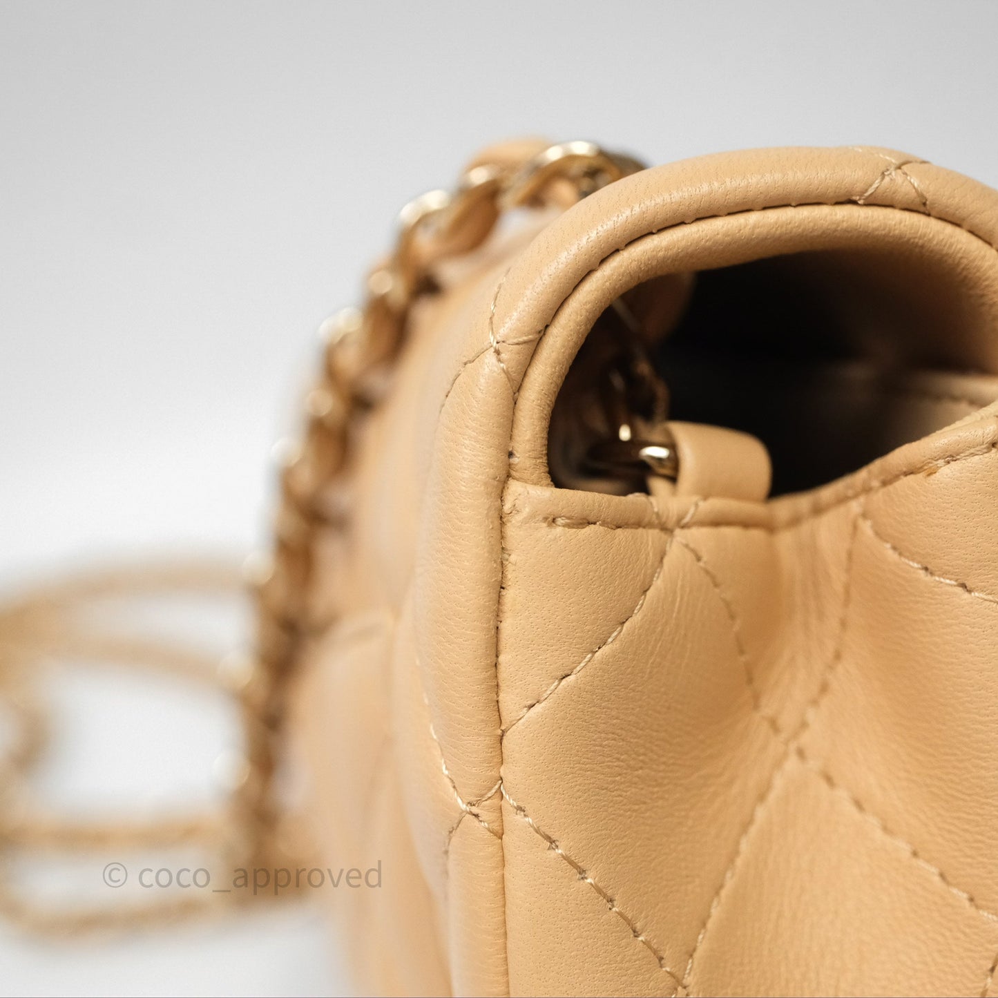 Chanel Mini Rectangular Quilted Beige Lambskin Gold Hardware