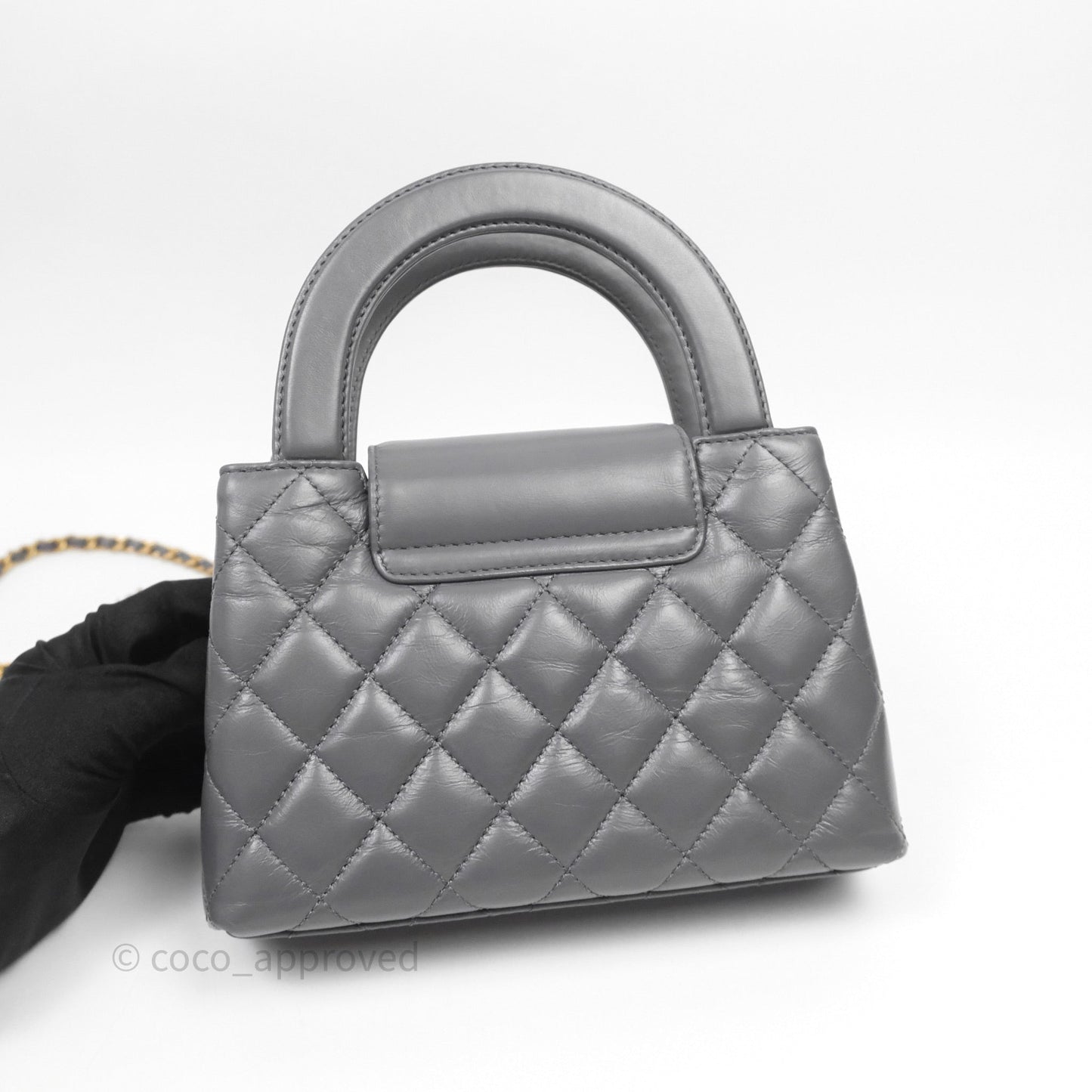Chanel Kelly Bag Quilted Grey Shiny Crumpled Calfskin Aged Gold Hardware