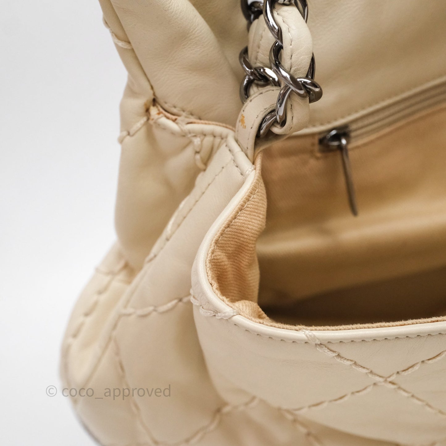 Chanel Expandable Ligne Flap Bag Ivory White Silver Hardware