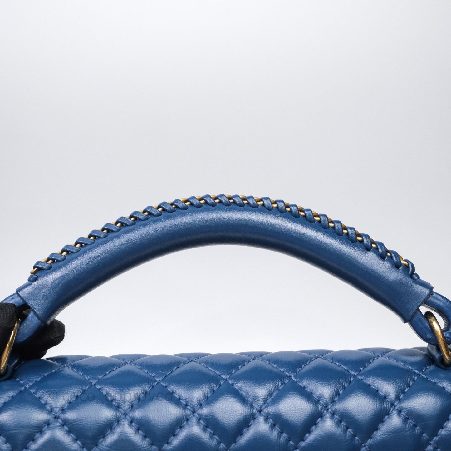 Chanel Quilted Medium Boy With Handle Blue Calfskin Aged Gold Hardware