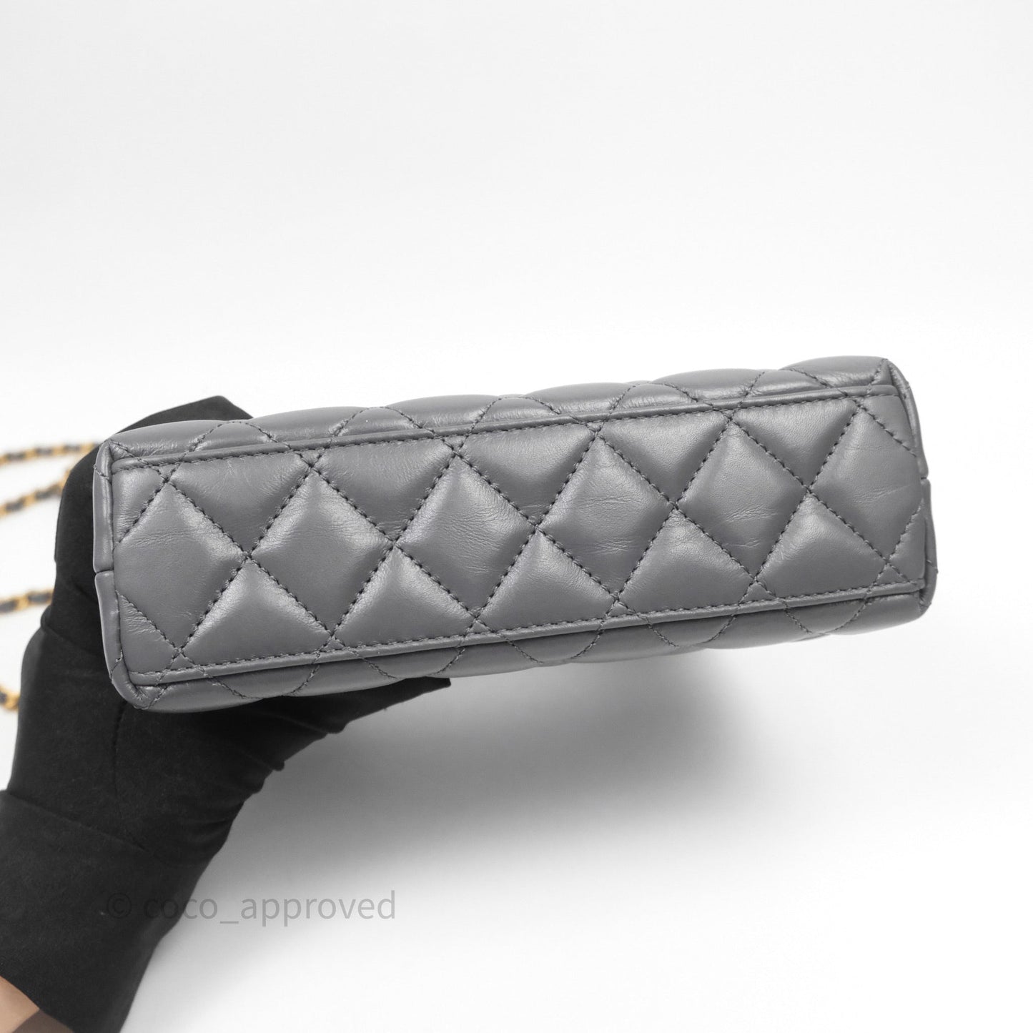 Chanel Kelly Bag Quilted Grey Shiny Crumpled Calfskin Aged Gold Hardware