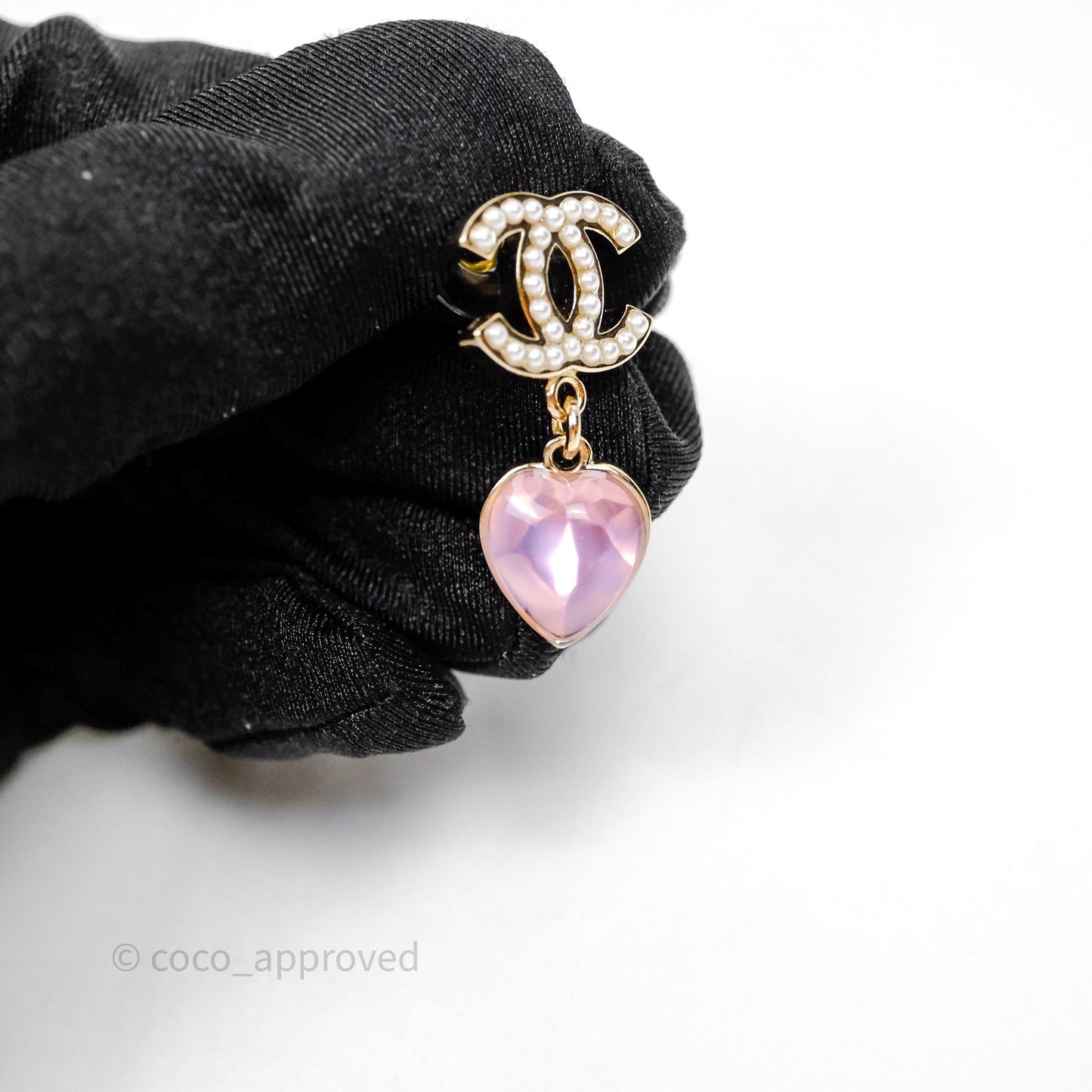 Chanel CC Crystal Heart Pink Drop Earrings 22B