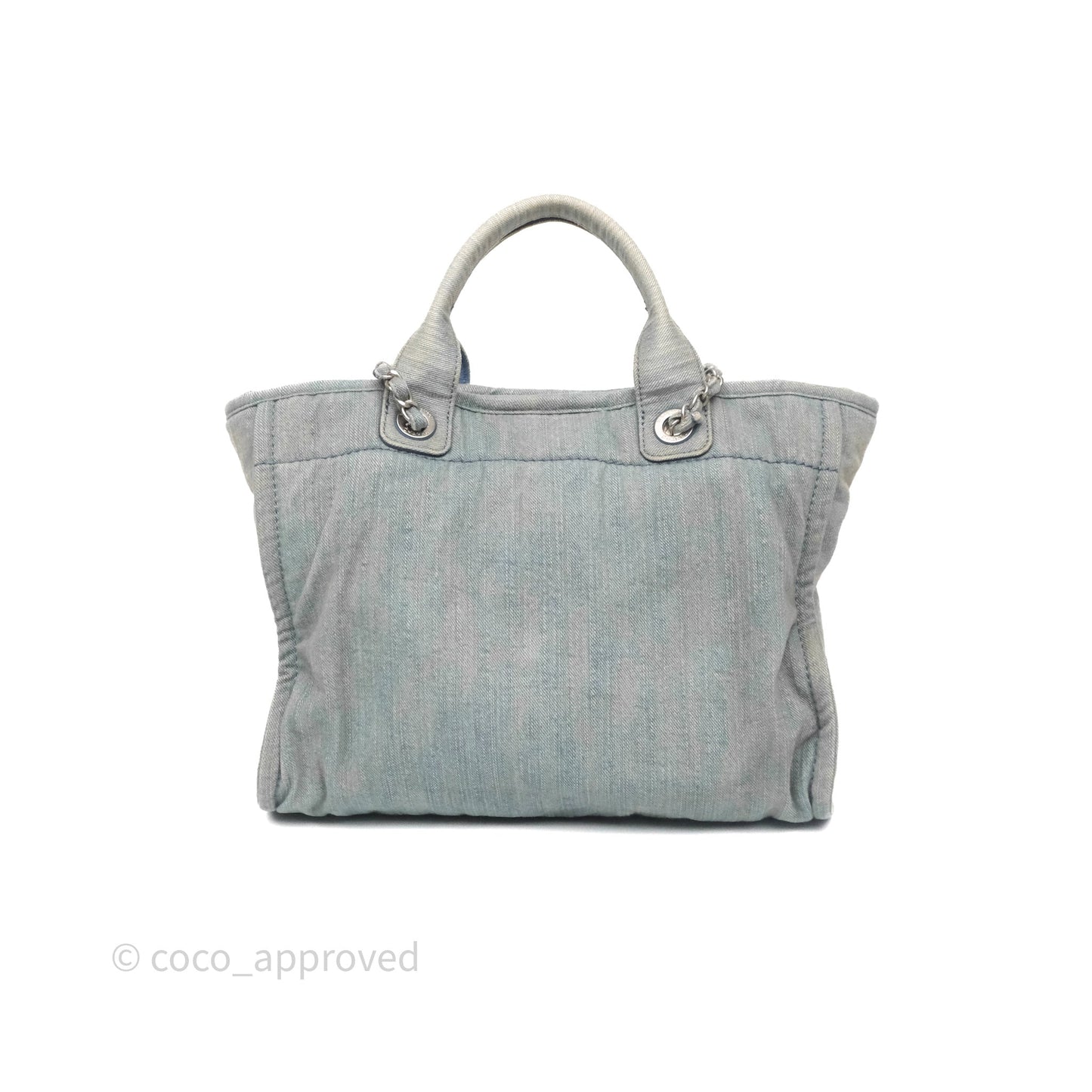 Chanel New Small Deauville Tote Denim Light Blue Aged Silver Hardware